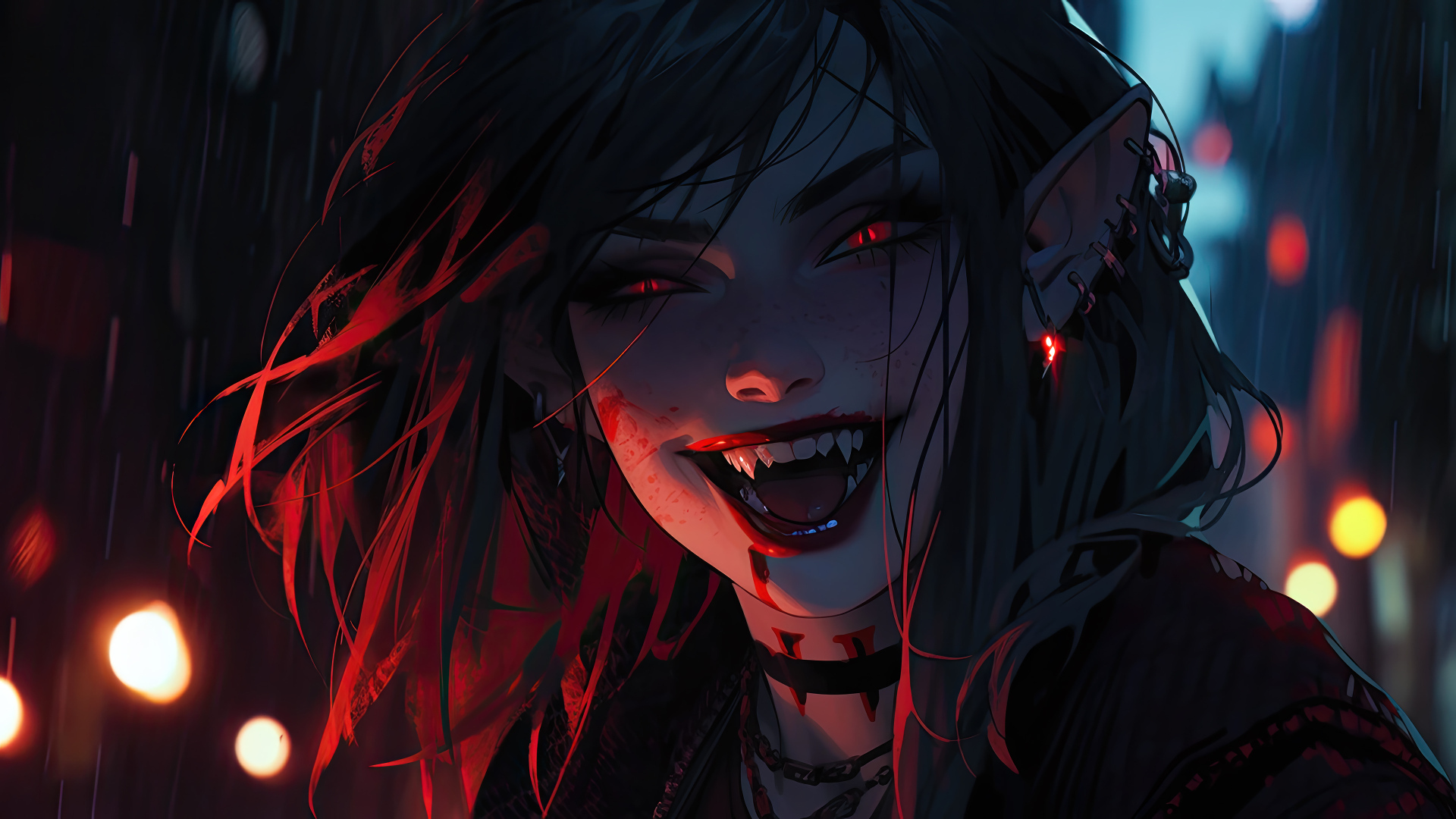 Улыбающаяся фантастическая девушка вампир