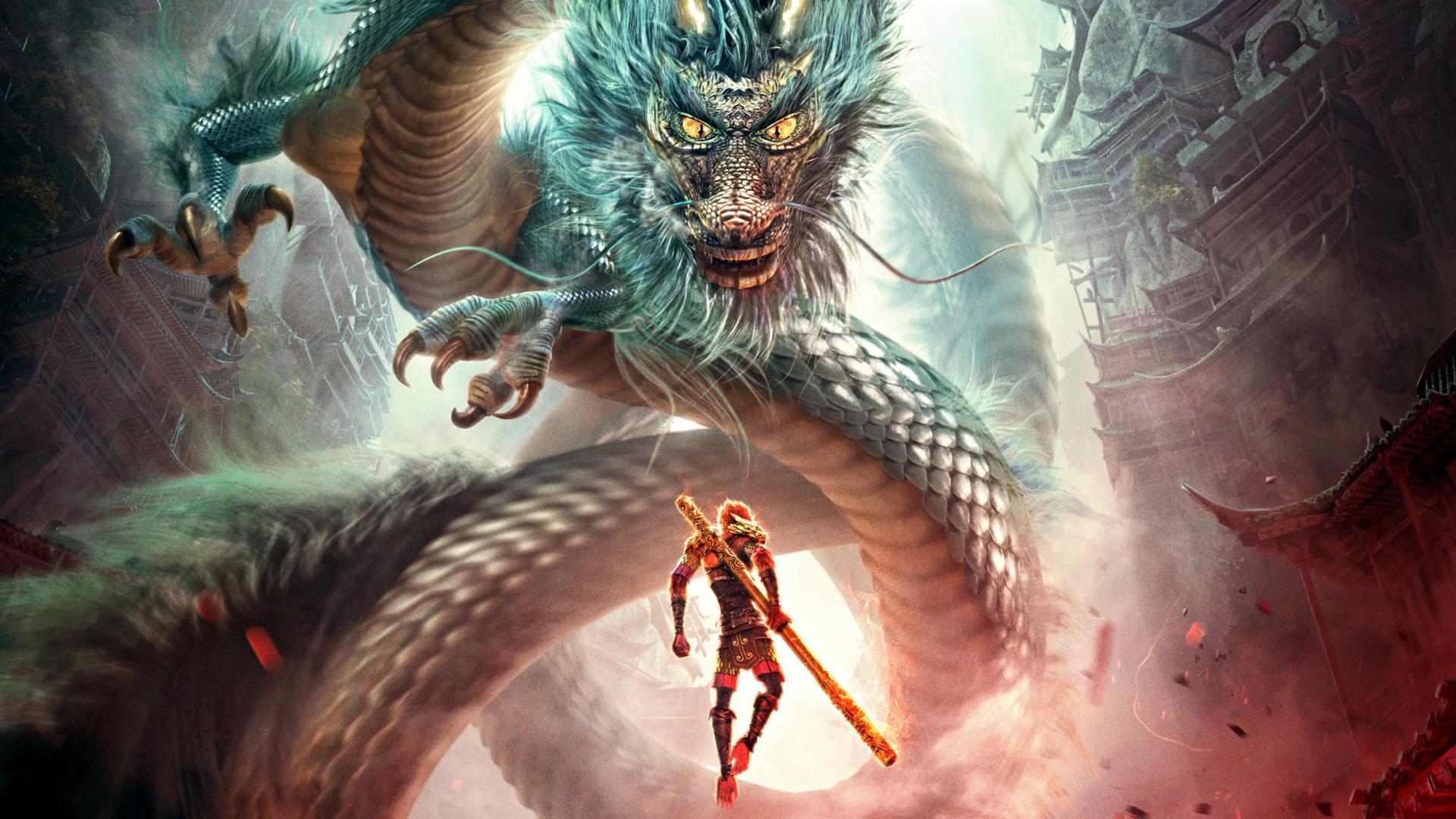 Воин сражается с драконом