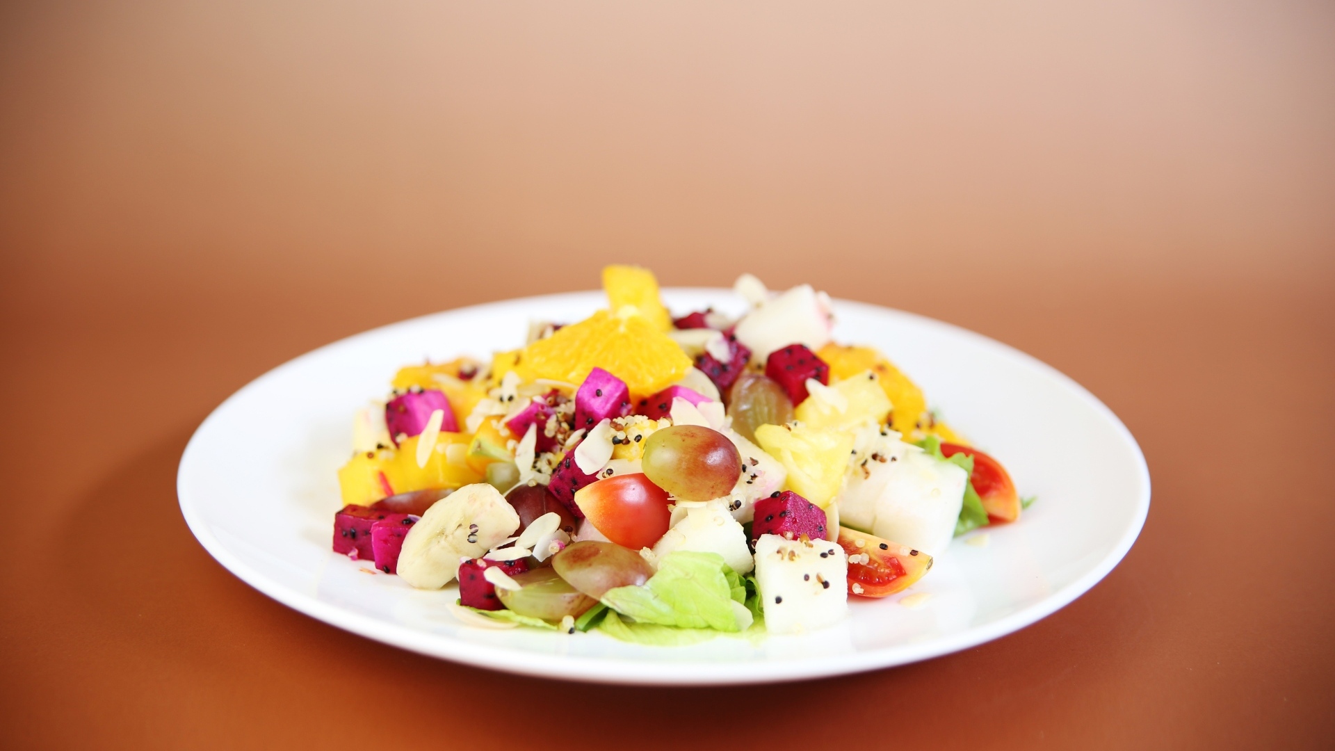 Vegetarian salad with cheese and grapes