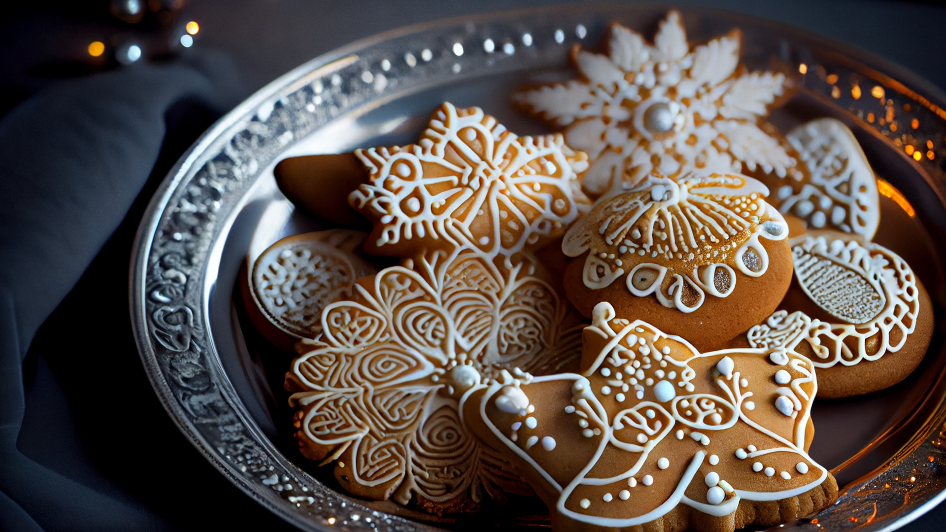 Праздничное печенье с глазурью на столе