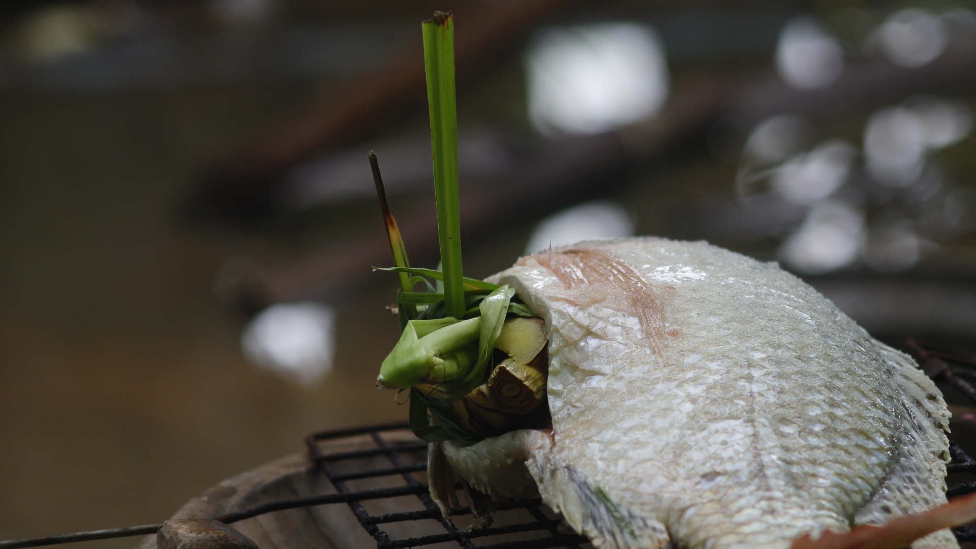 Рыба фаршированная зеленью на гриле