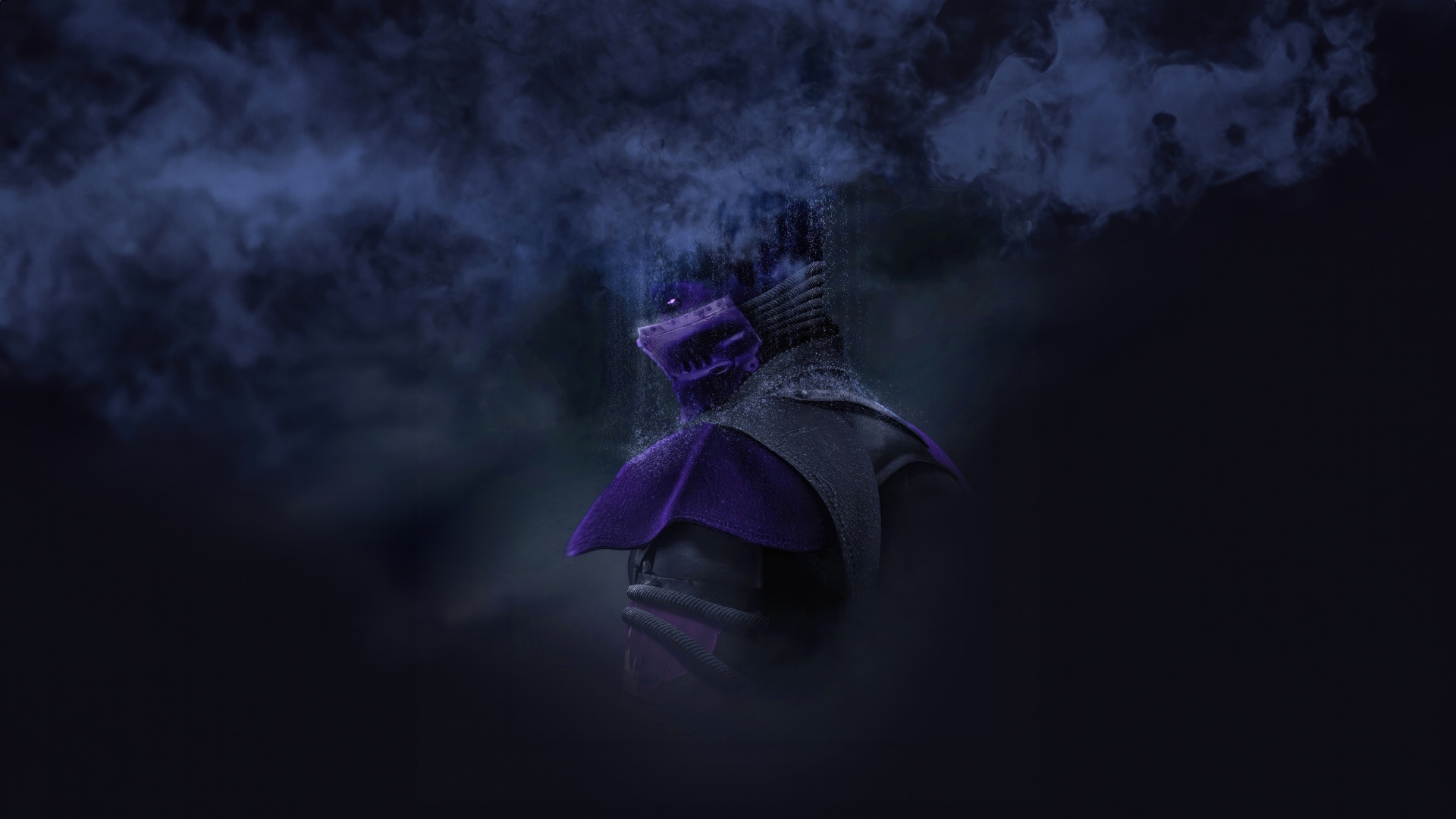 Персонаж Саб Зиро в дыму на черном фоне