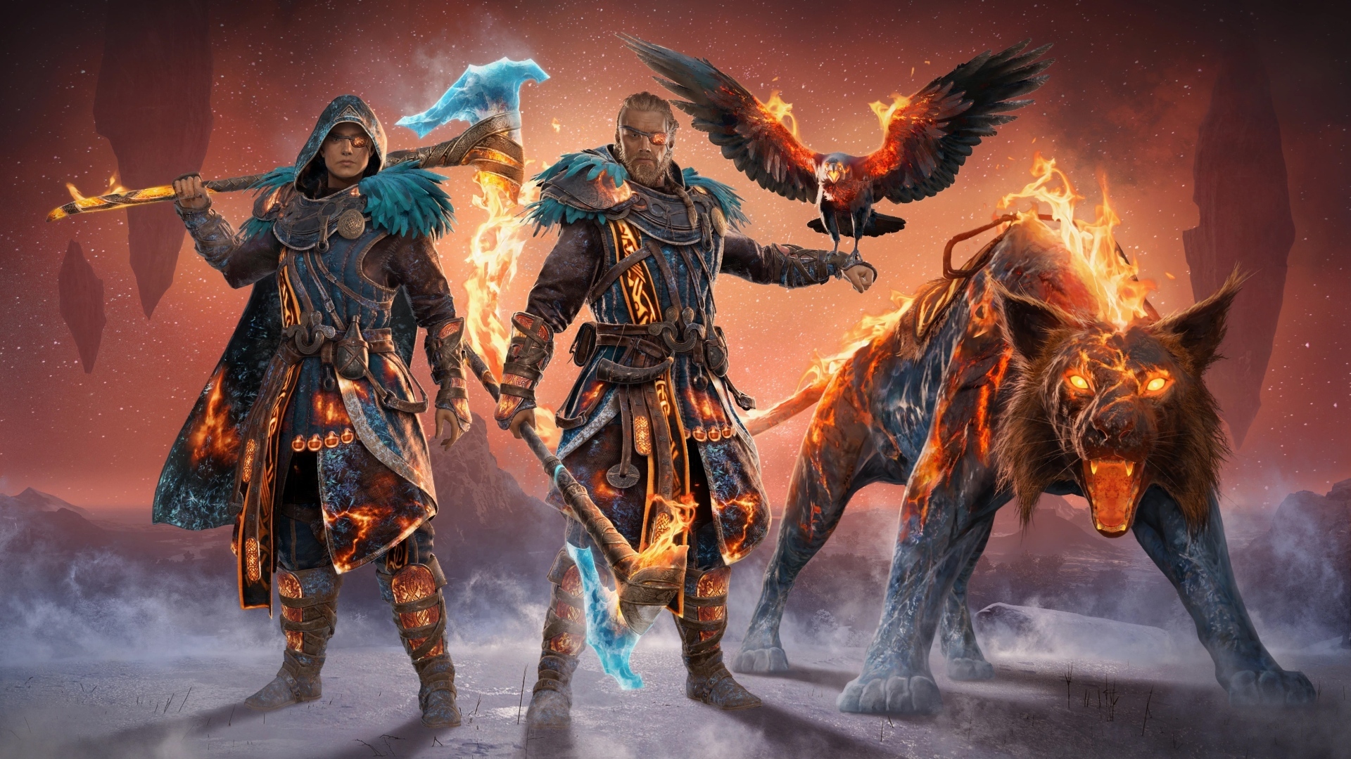 Воинственные персонажи компьютерной игры Twilight pack for Assassin's Creed Valhalla