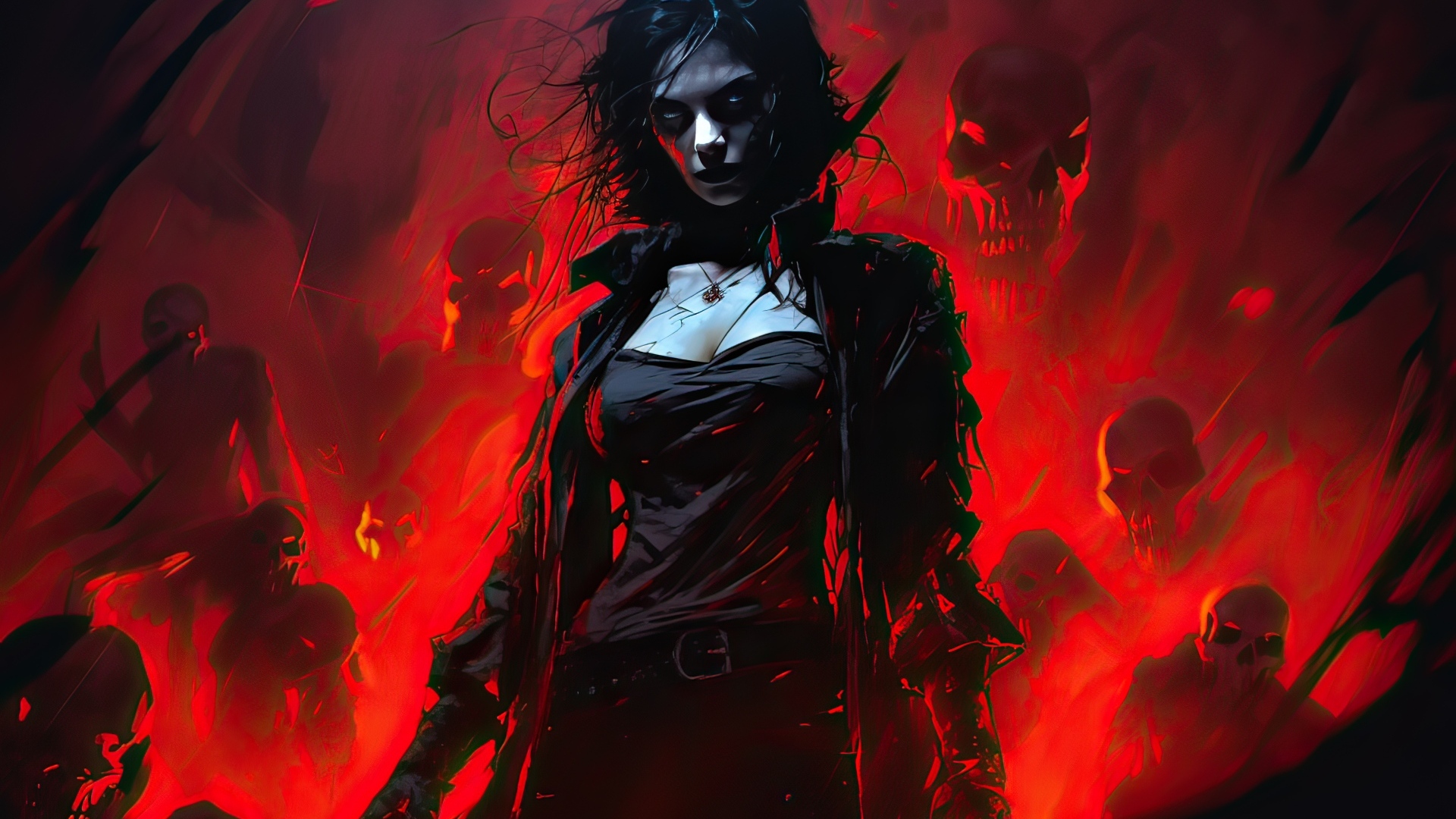 Девушка солдат сражается со скелетами