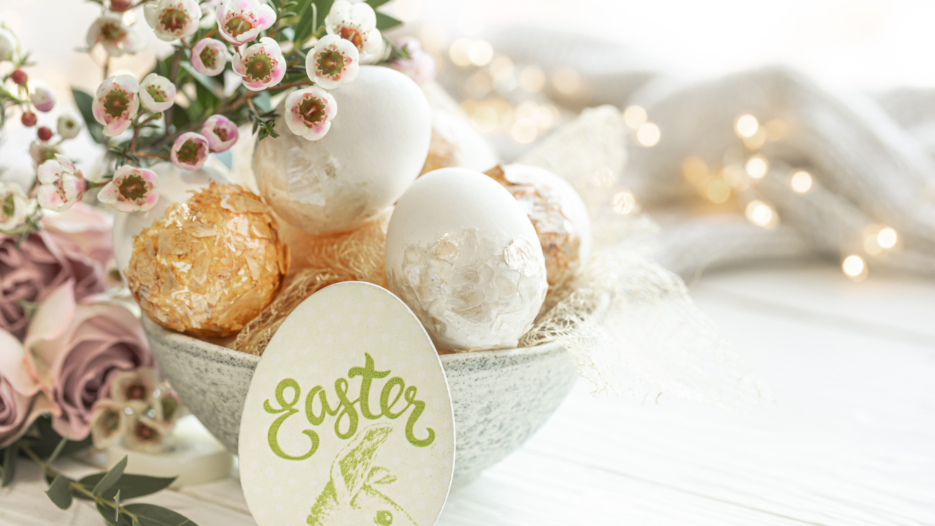 Beautiful eggs with flowers for Easter