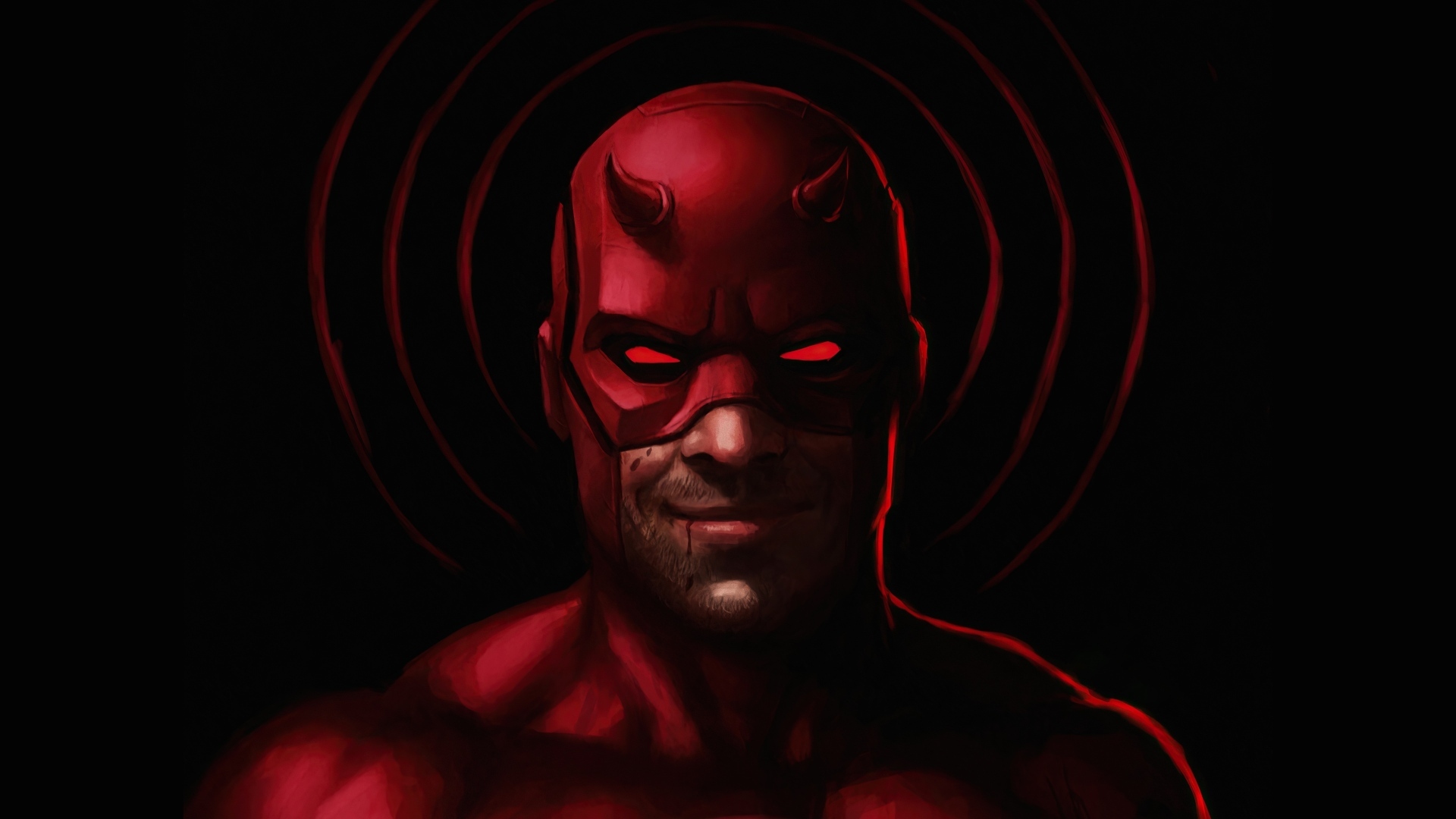 Фантастический персонаж Сорвиголова на черном фоне