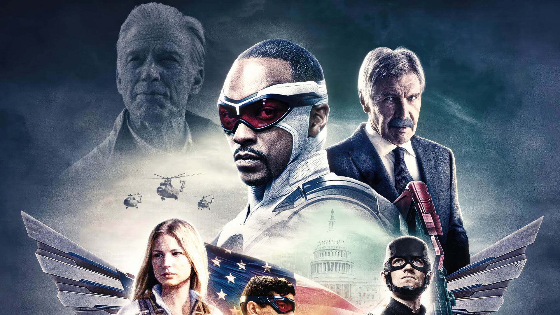 Постер с главными героями фильма Капитан Америка: Дивный новый мир