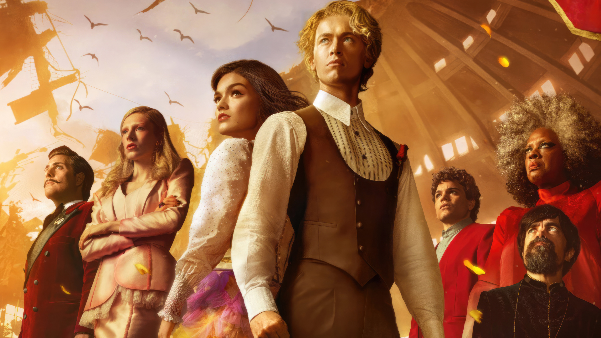 Постер с главными персонажами фильма  Голодные игры: Баллада о змеях и певчих птицах, 2023