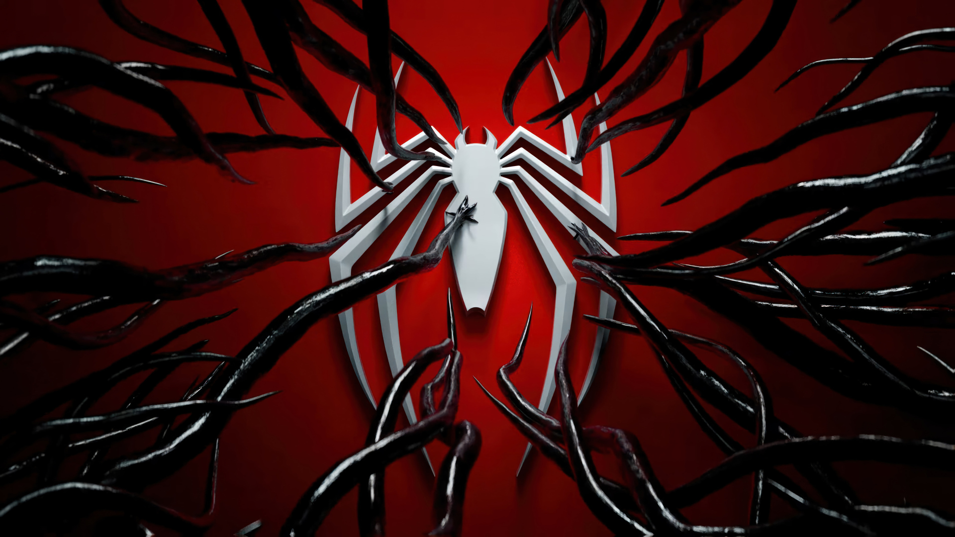 Белый логотип человека паука опутывает веном