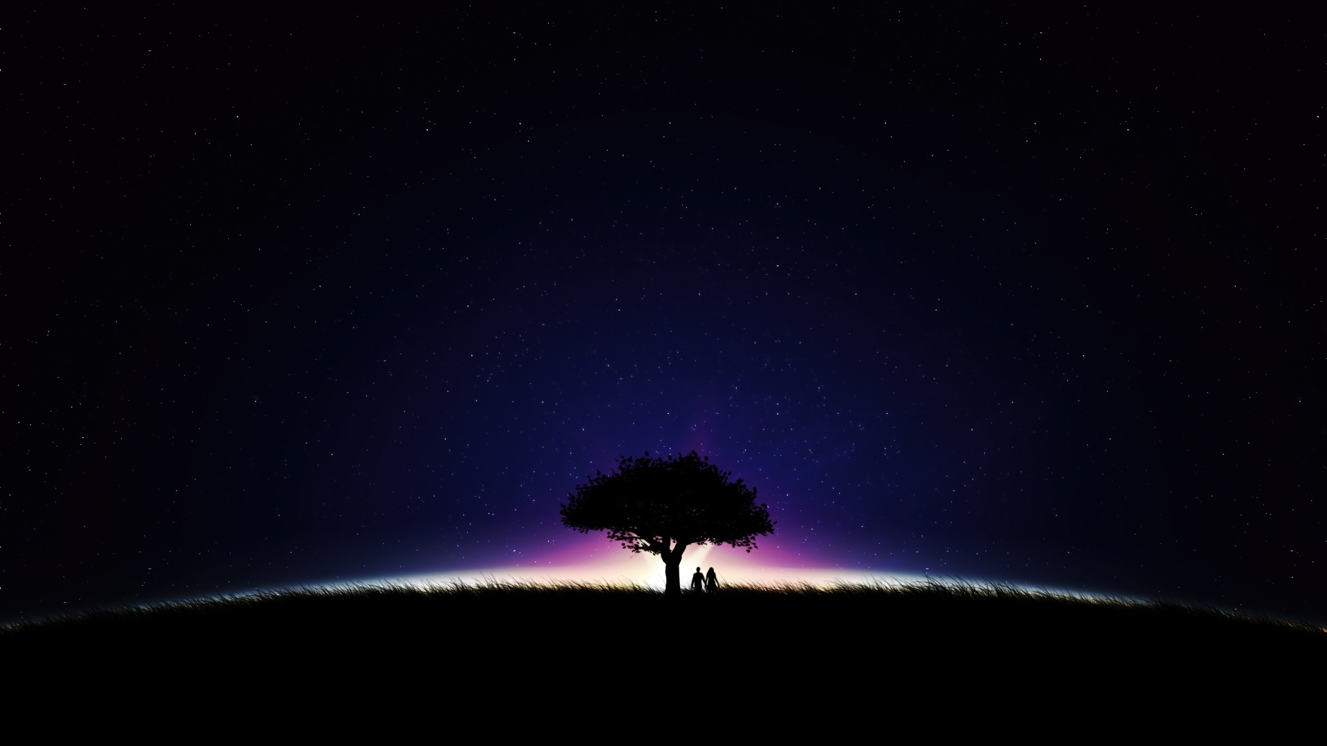 Большое дерево на фоне неба ночью