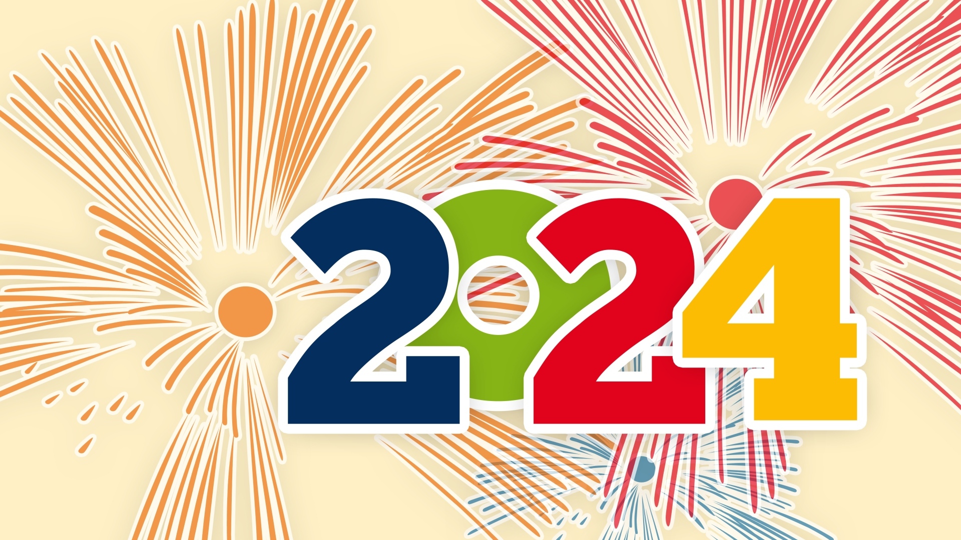 Цифры на фоне салюта на новый год 2024