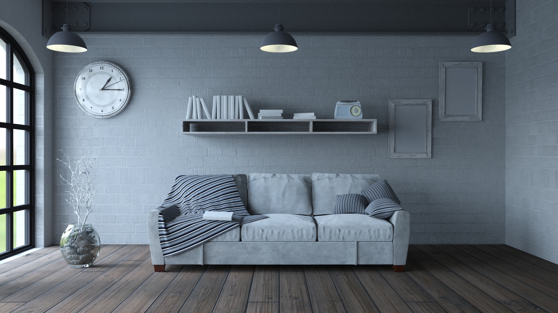 Серая комната в стиле минимализм