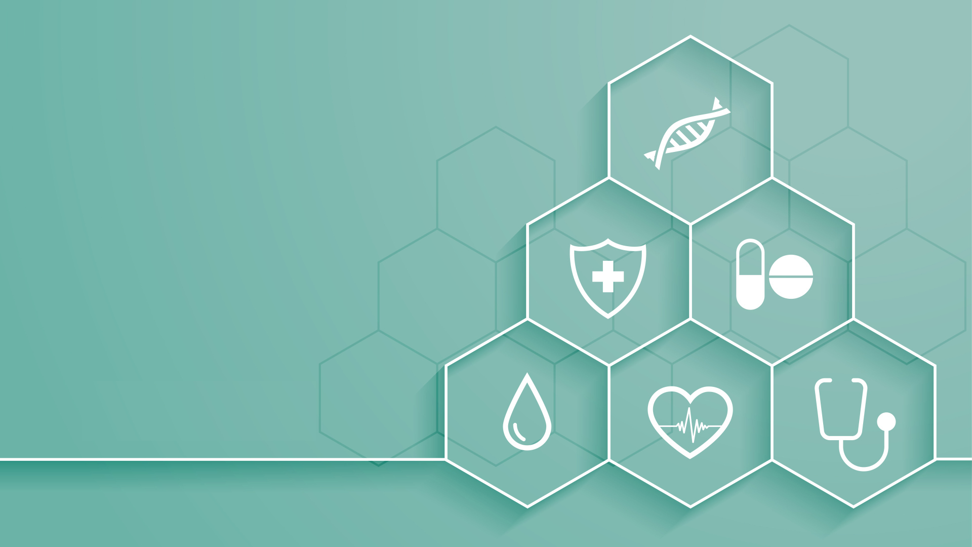 Соты с медицинскими элементами на голубом фоне