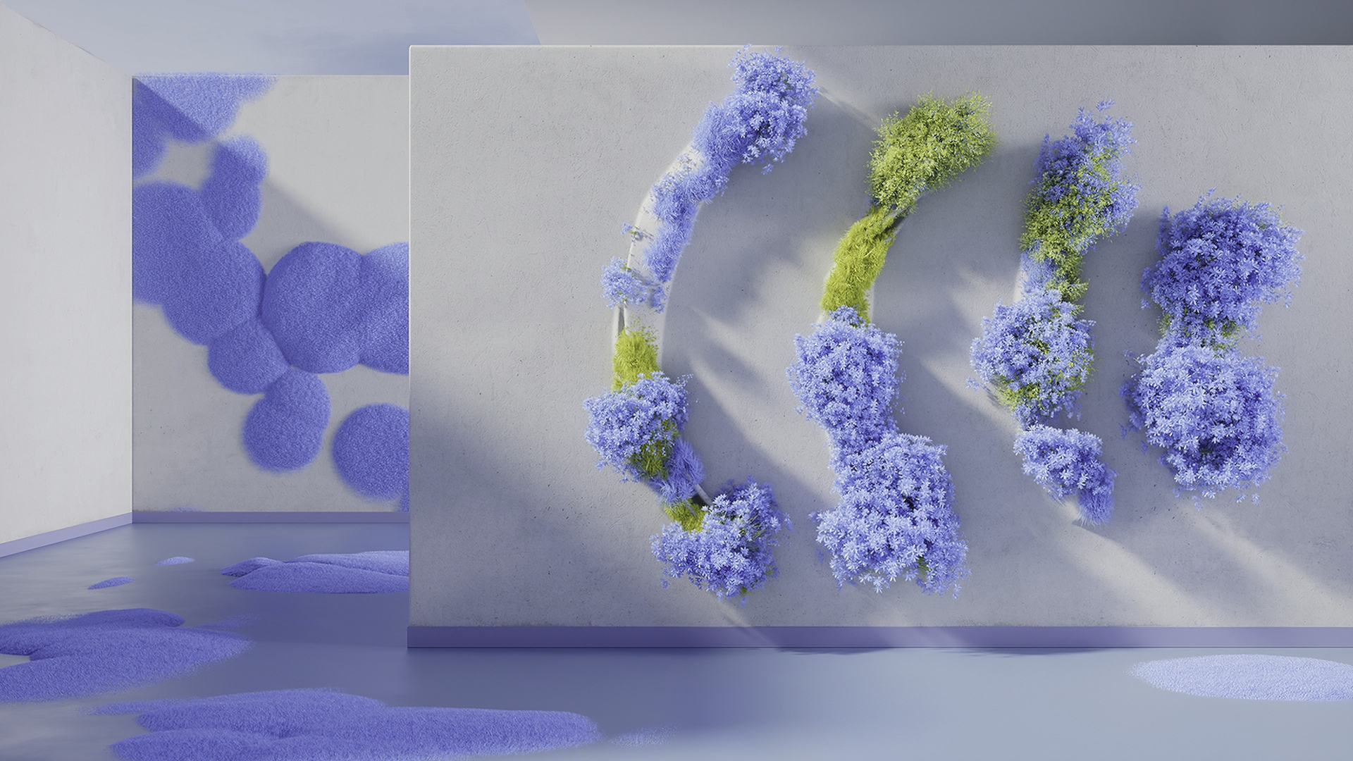 Узоры на стене в серой комнате 3д графика