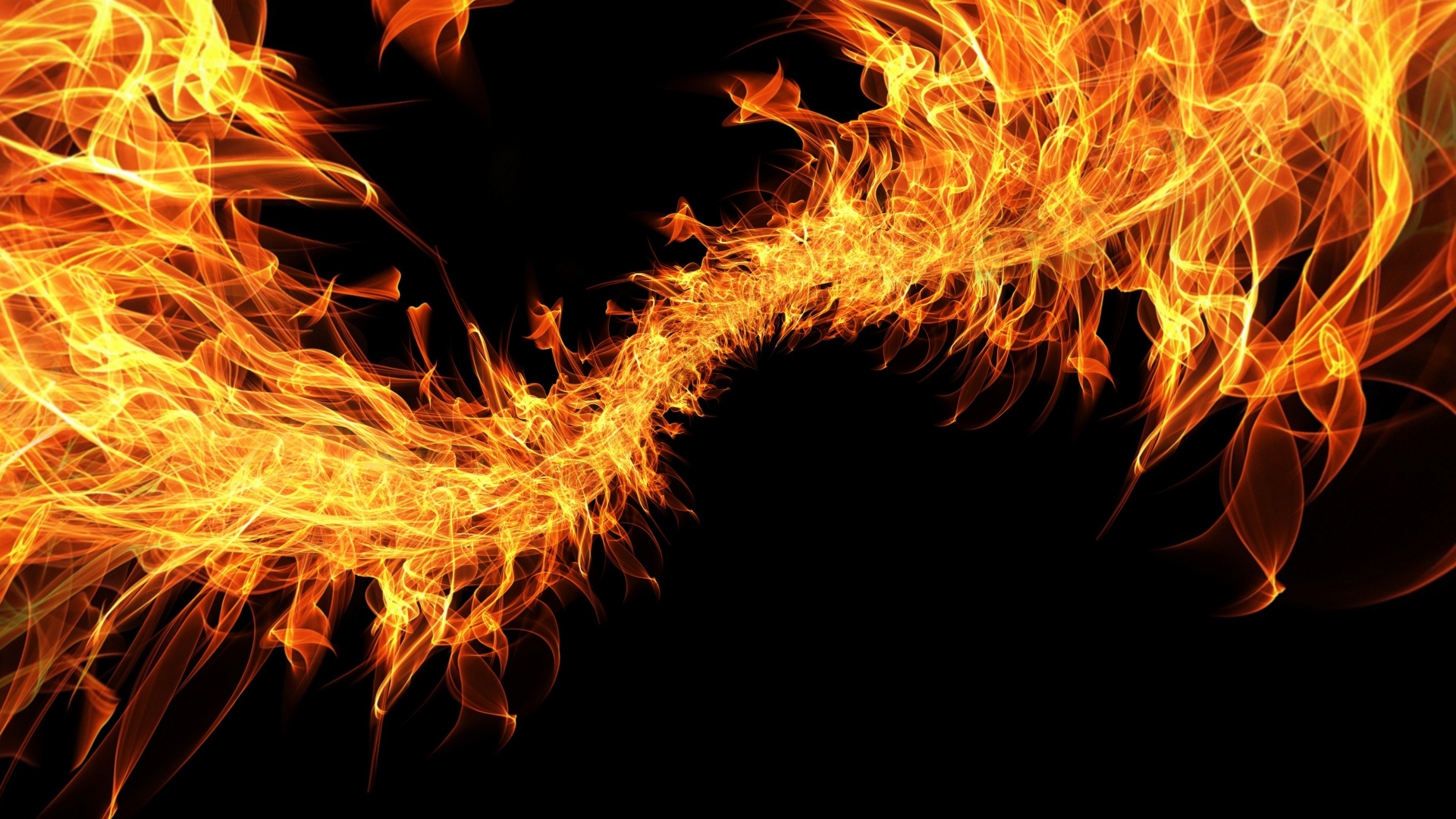 Плеть яркого огня на черном фоне