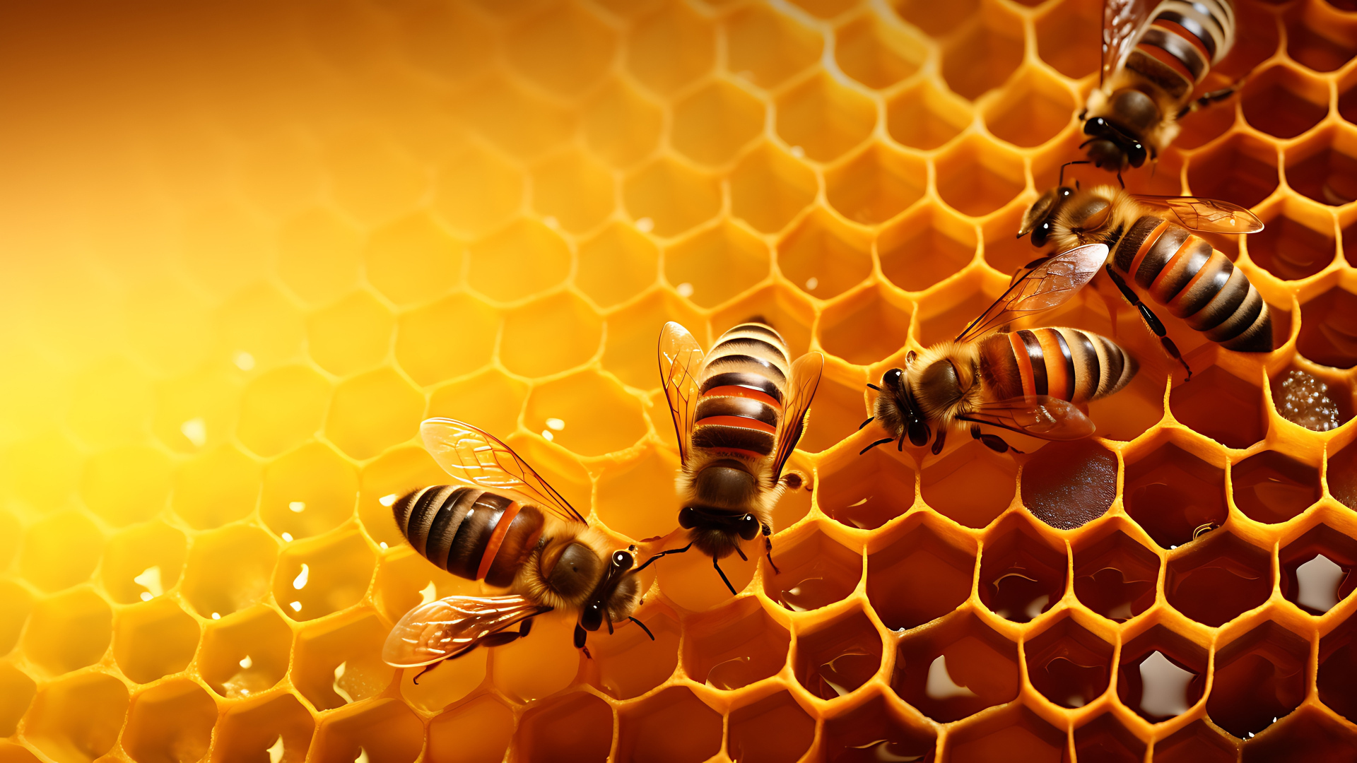 Пчелы сидят на сладких медовых сотах 