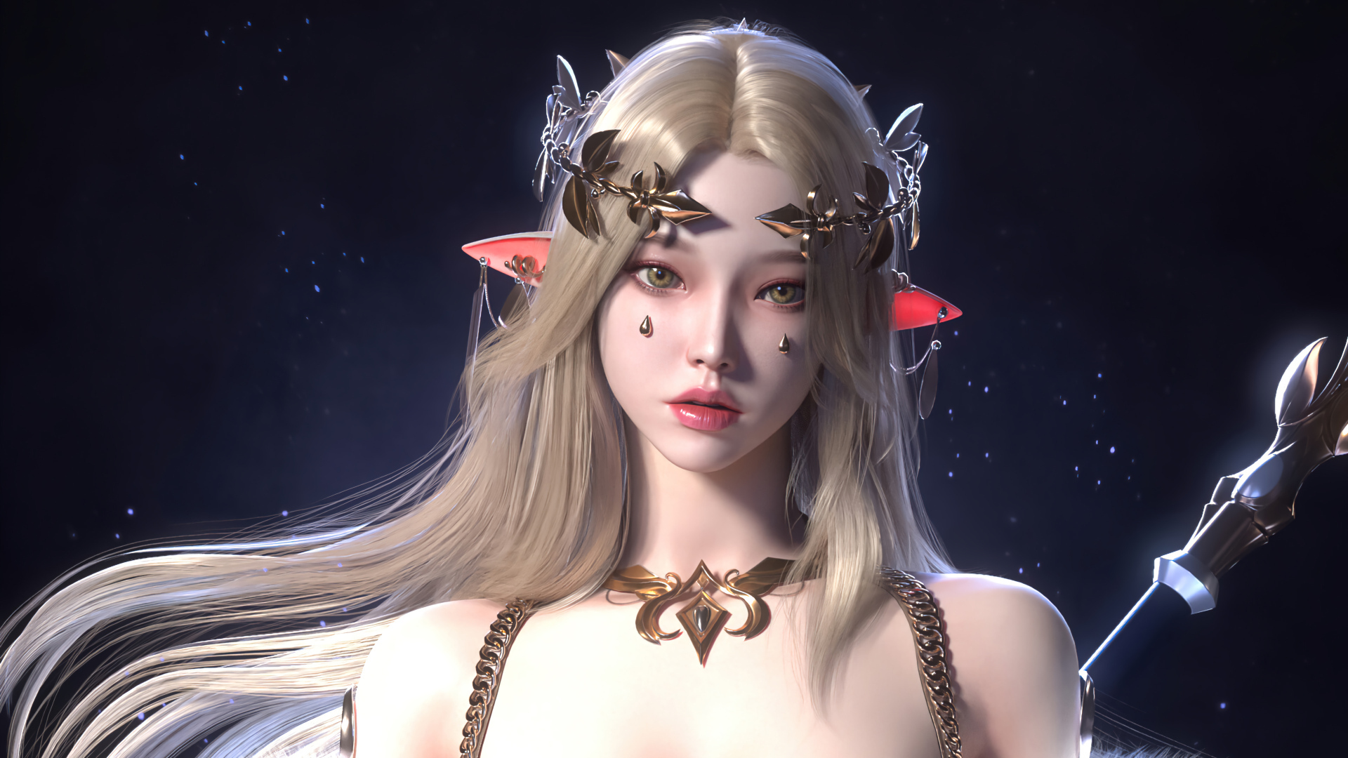 Девушка аниме эльф с украшениями на голове