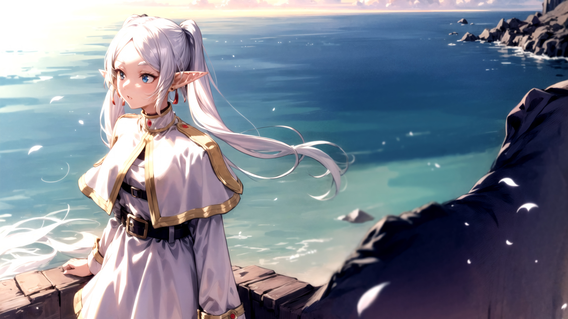 Девушка аниме на берегу у моря