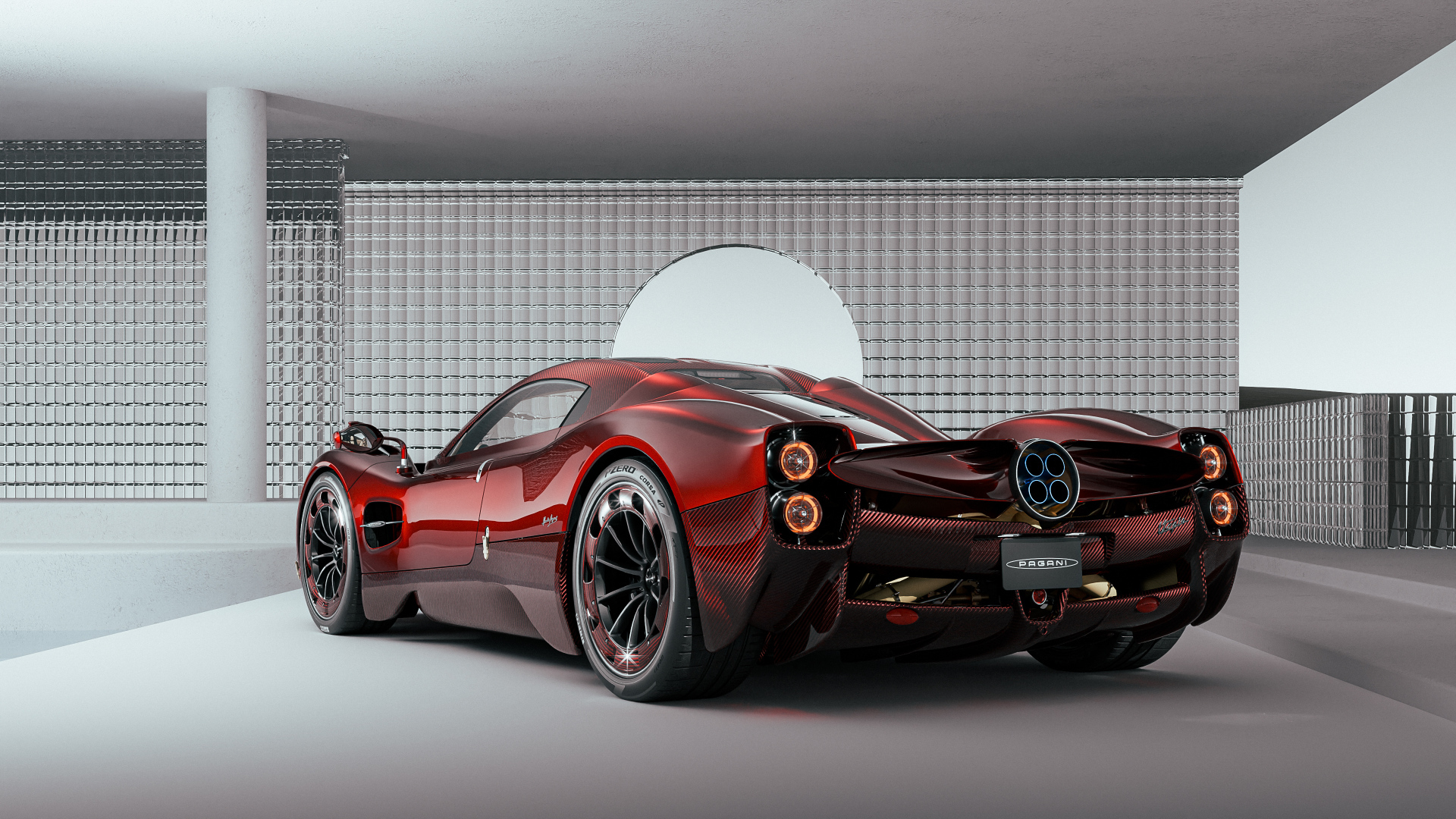 Вид сзади на автомобиль  Pagani Utopia