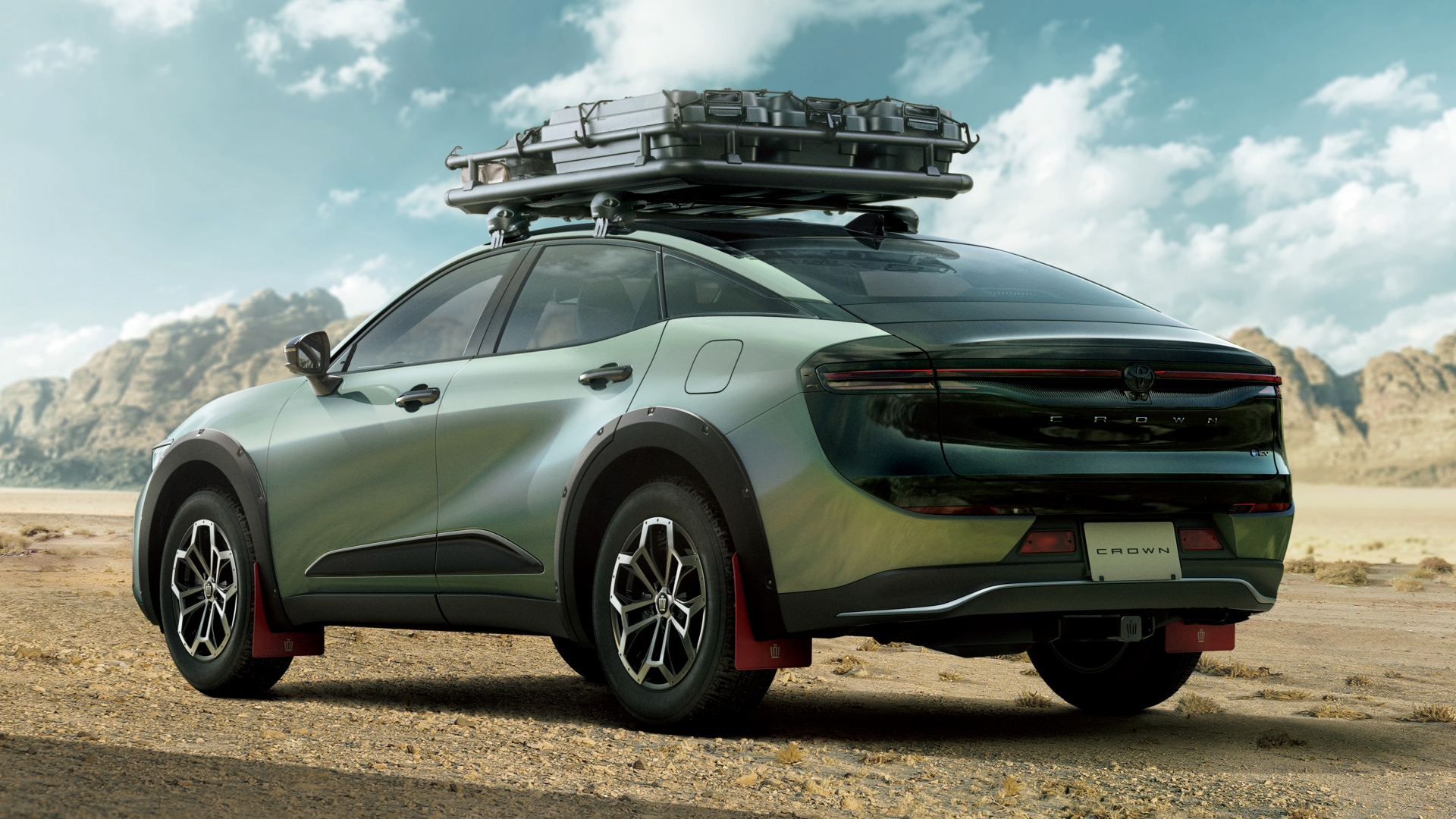 Вид сзади на автомобиль Toyota Crown Crossover RS Landscape 2024 года
