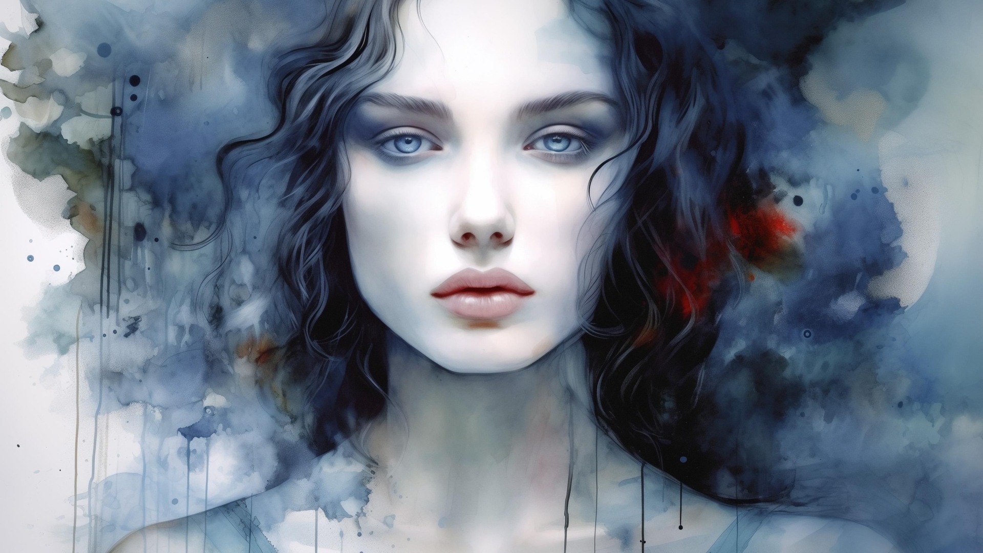 Красивая нарисованная голубоглазая девушка