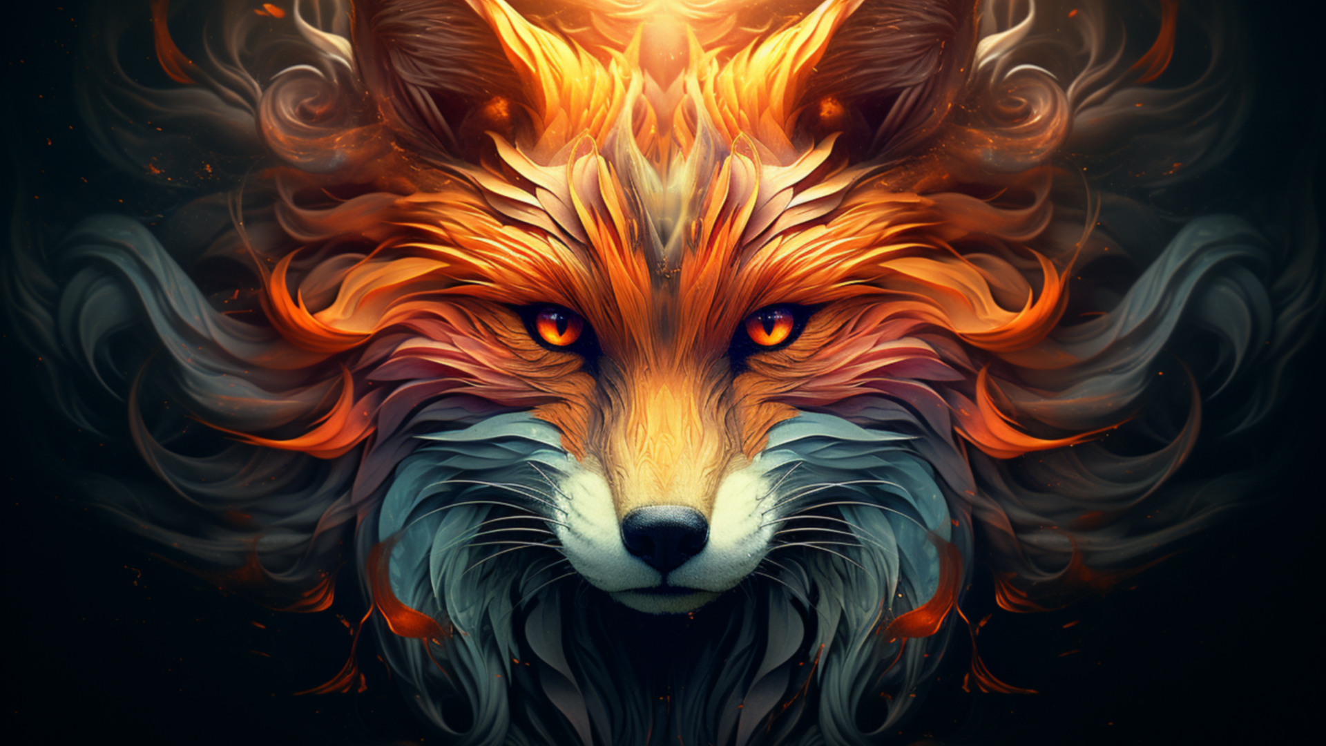 Красивый нарисованный огненный лис