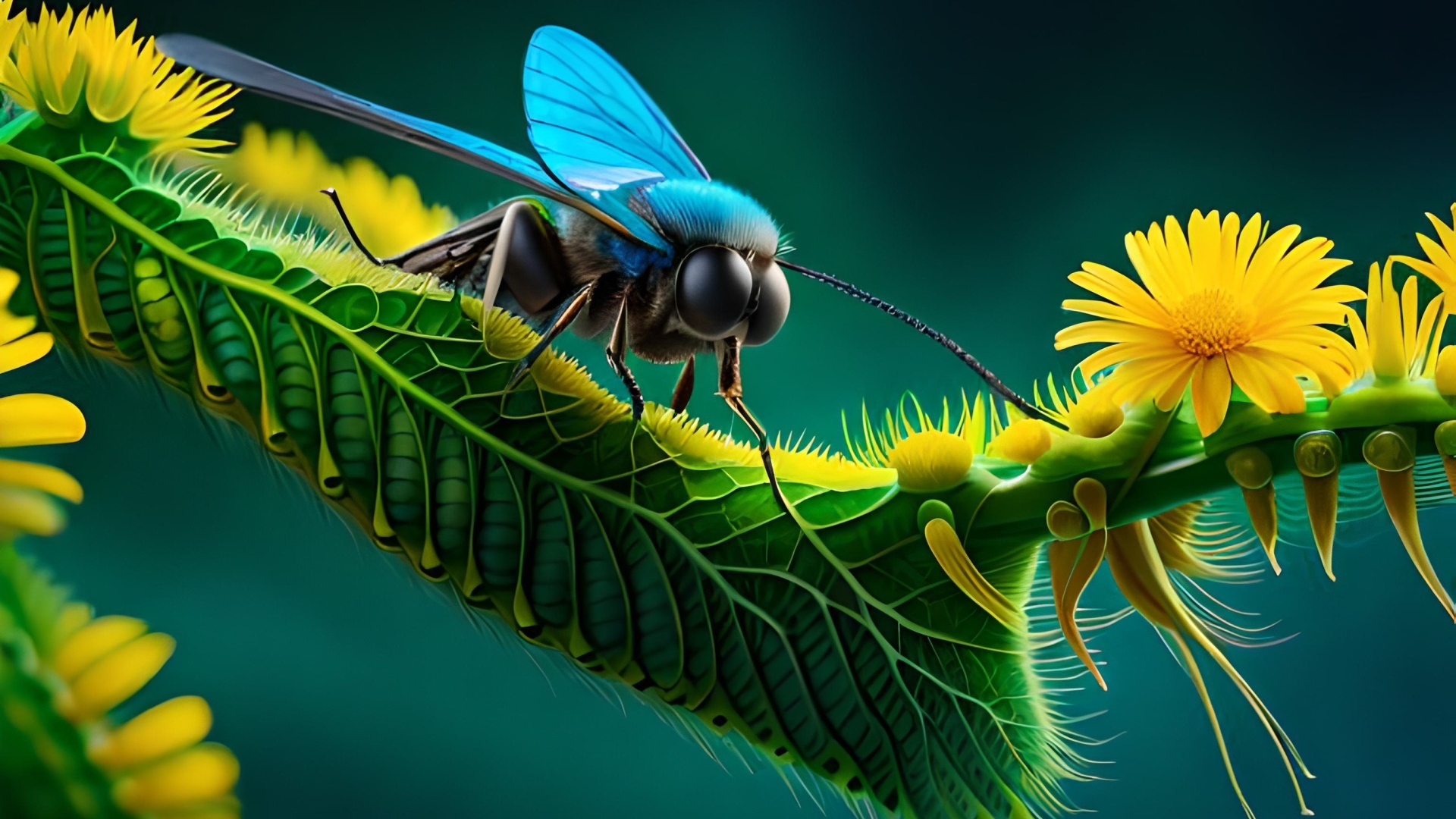 Нарисованная муха на ветке