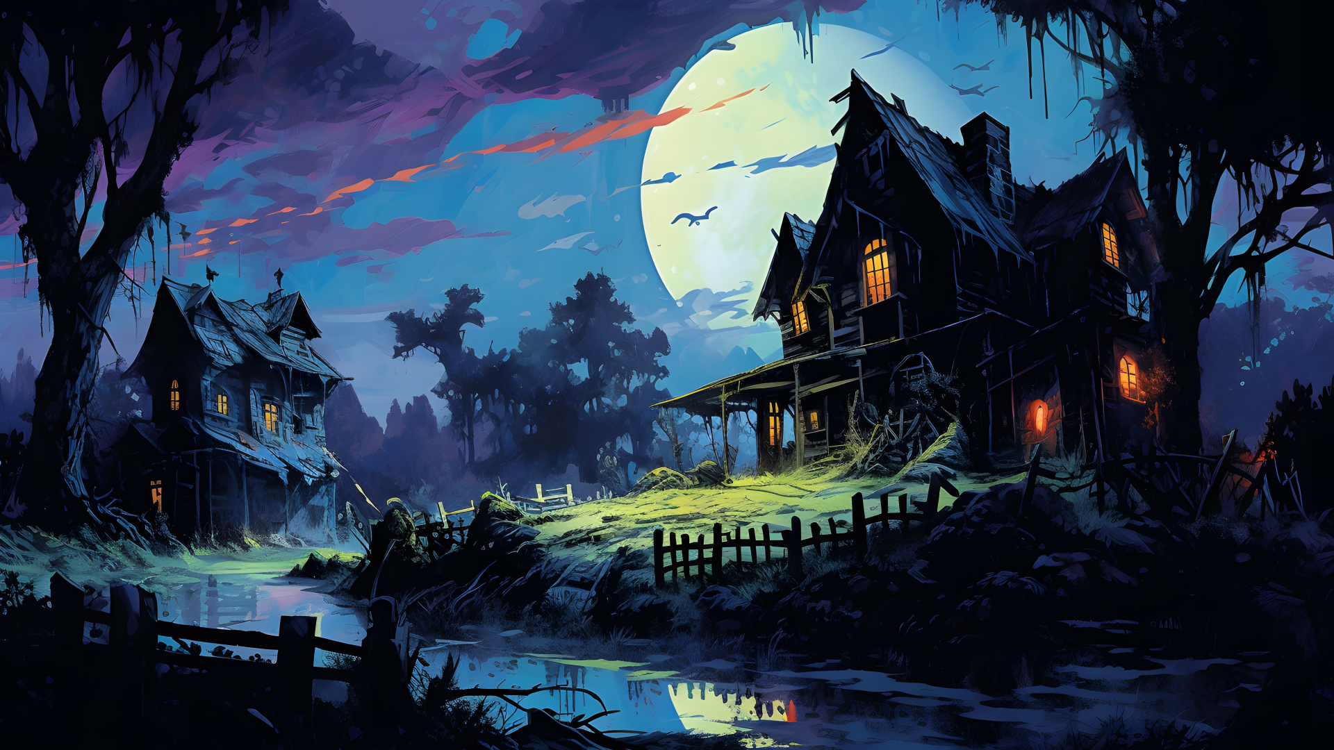 Старый страшный нарисованный дом 