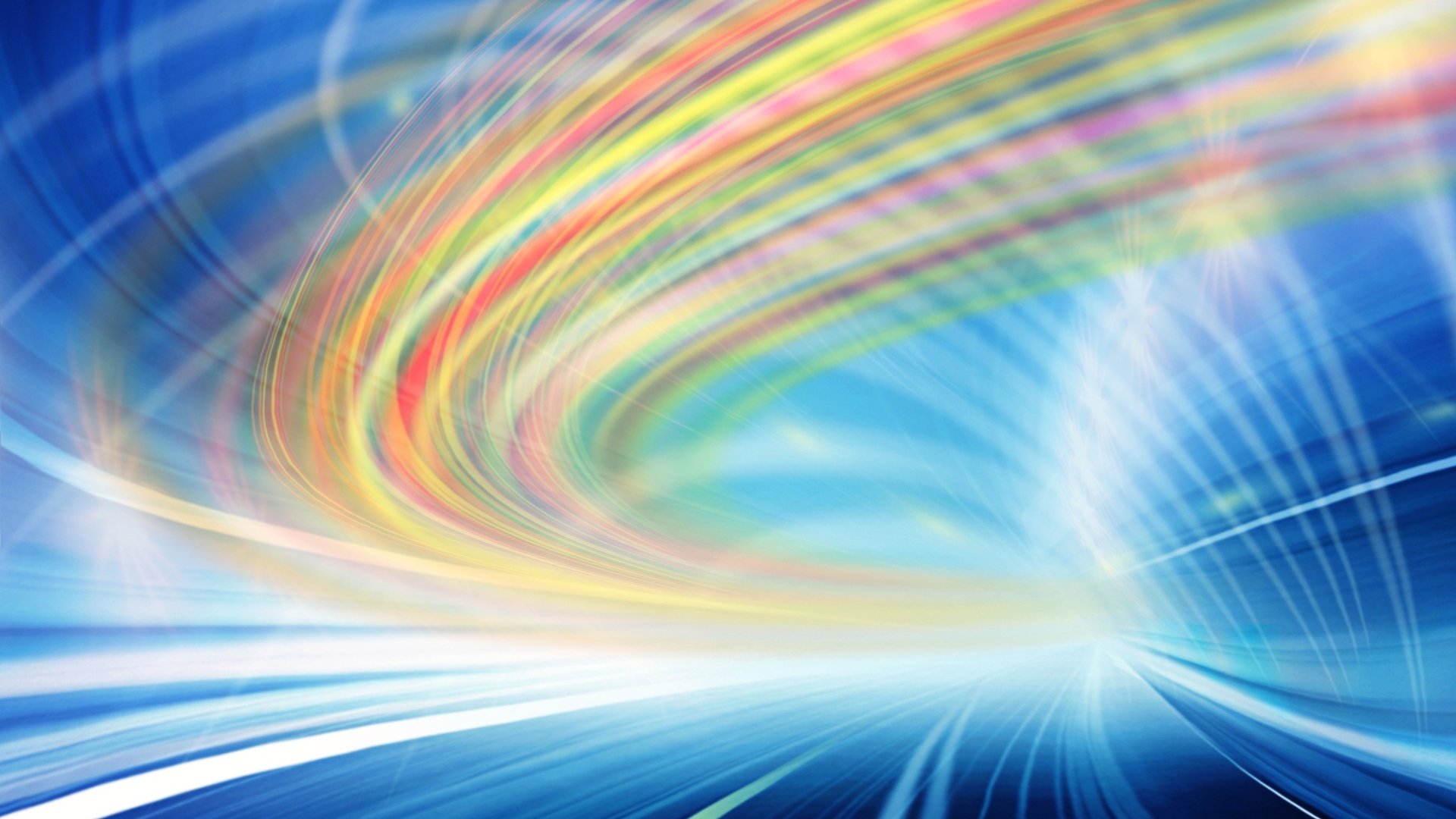 Радужные абстрактные волны на голубом фоне