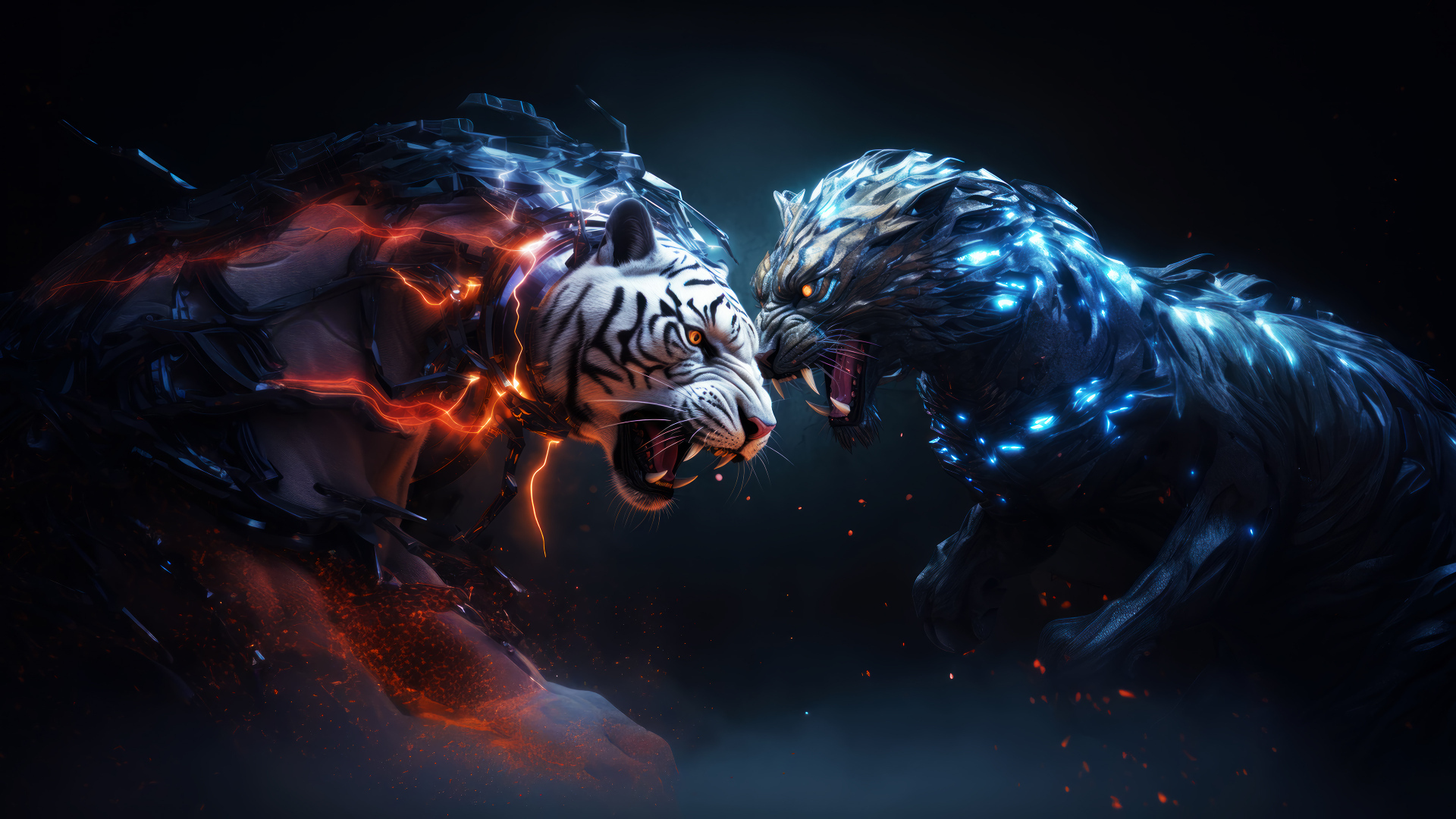 Два свирепых фантастических тигра 