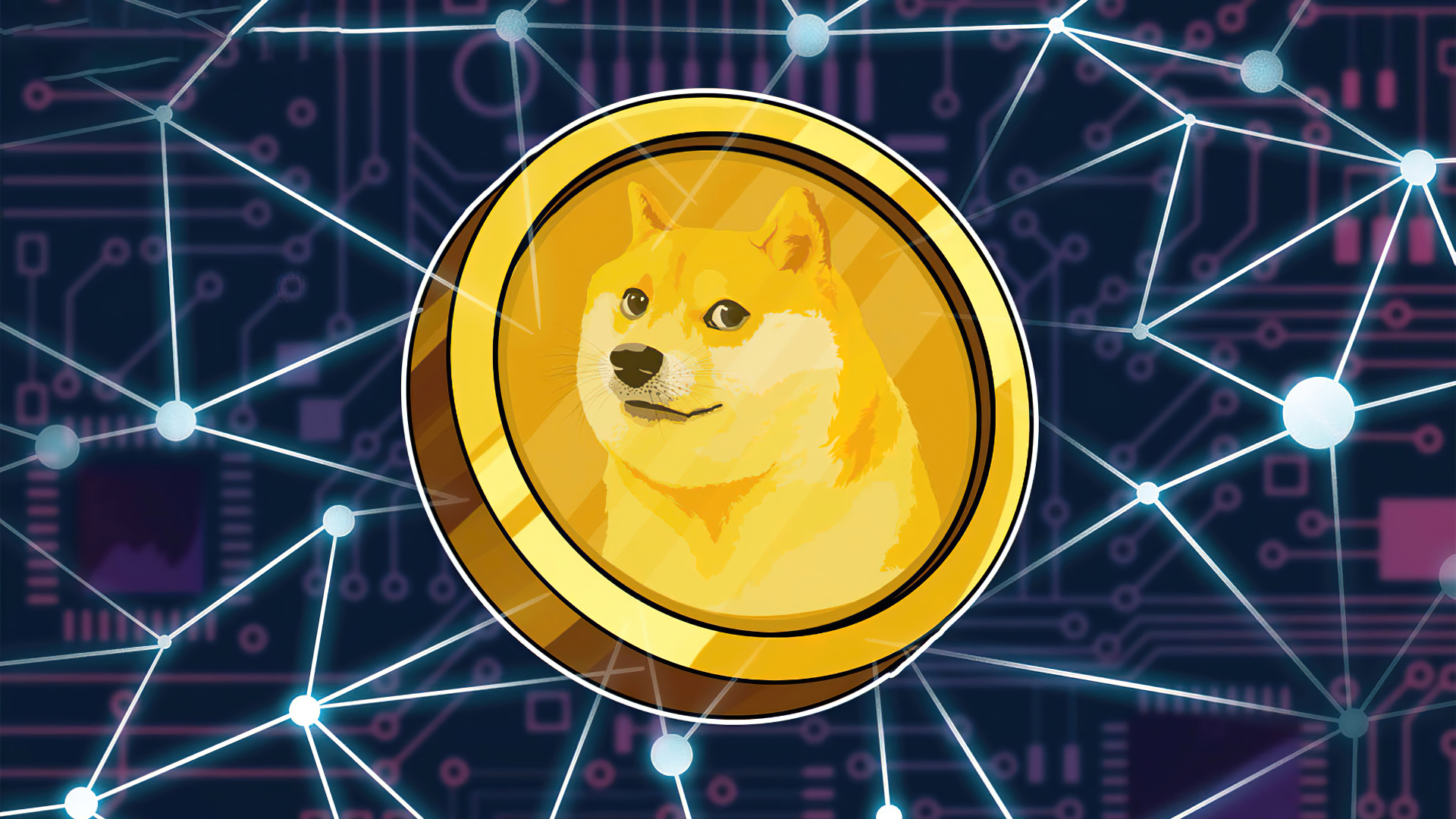 Монета dogecoin на фоне с  сеткой