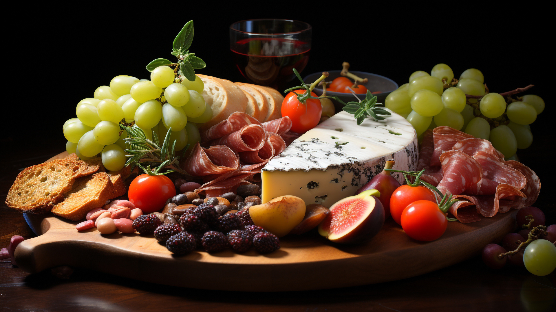 Вкусный сыр с колбасой и виноградом