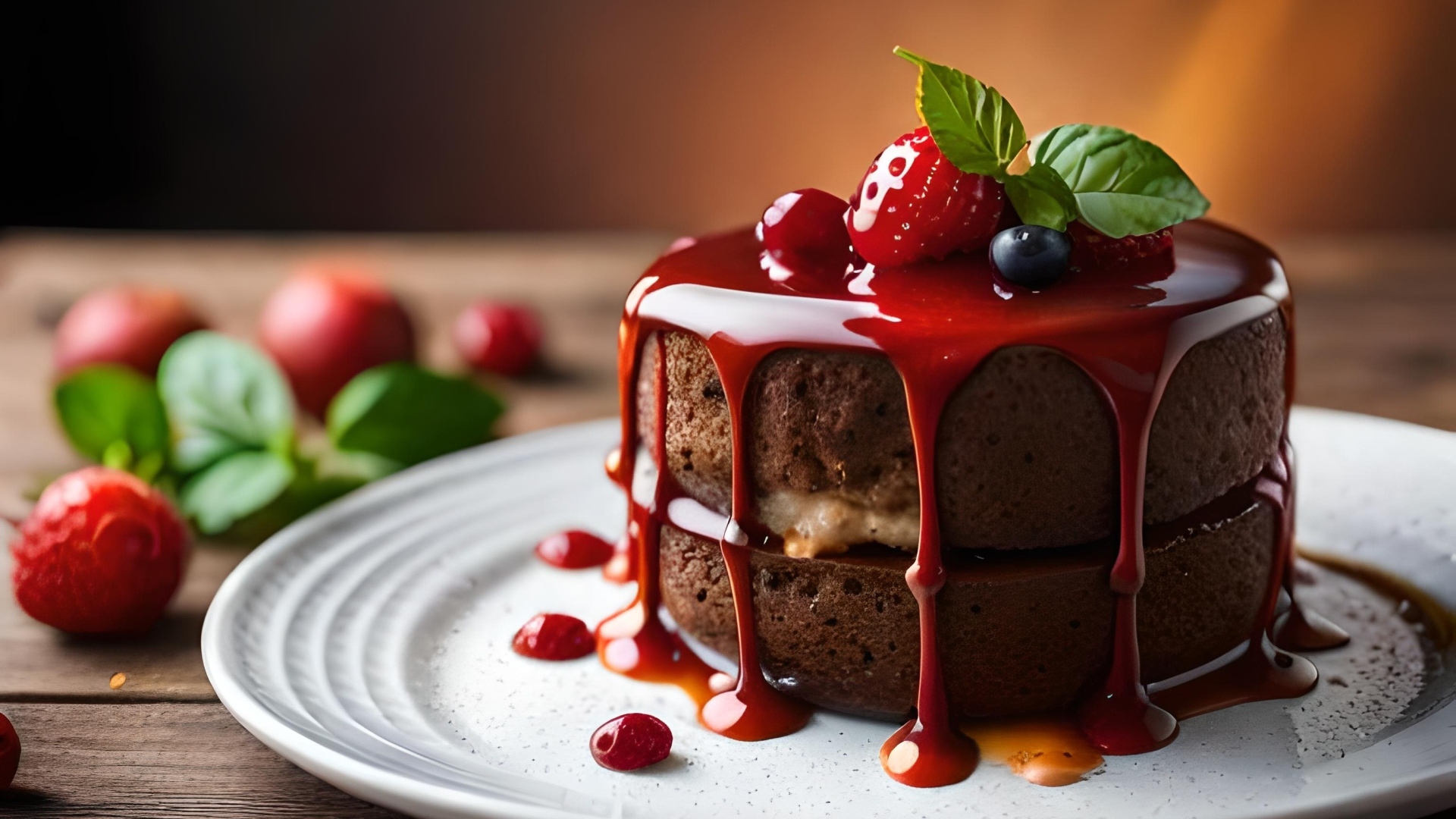 Шоколадный торт с вишневым кремом и ягодами