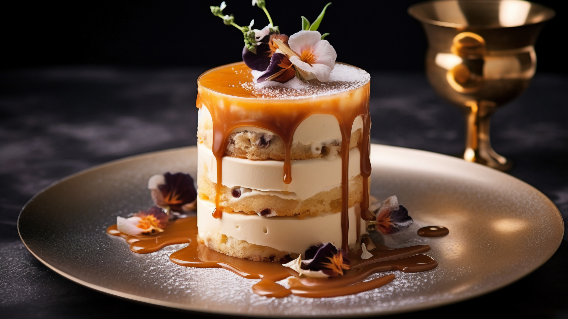 Десерт с карамельным топпингом