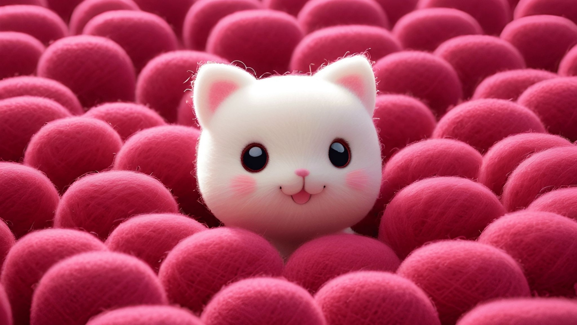 Милый котенок  с клубками шерсти