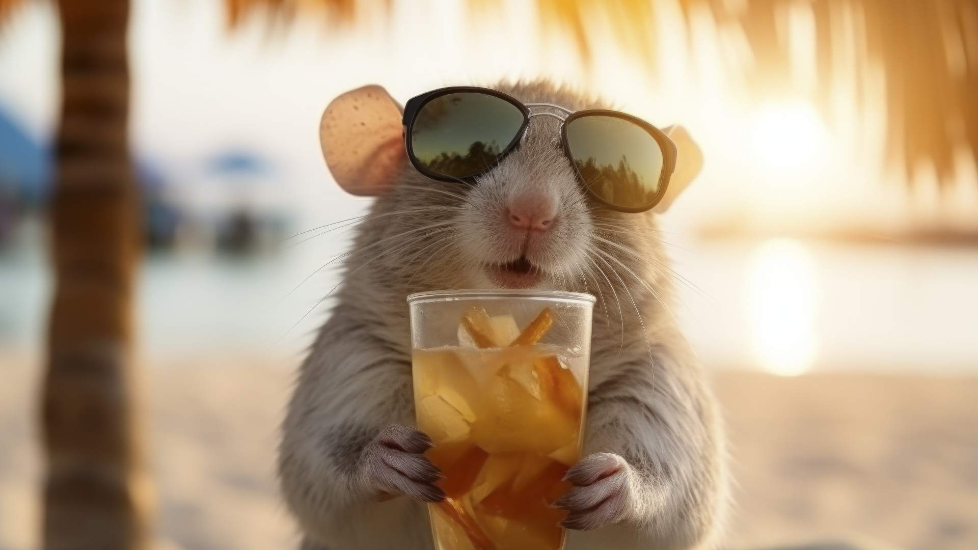 Мышонок в очках с коктейлем