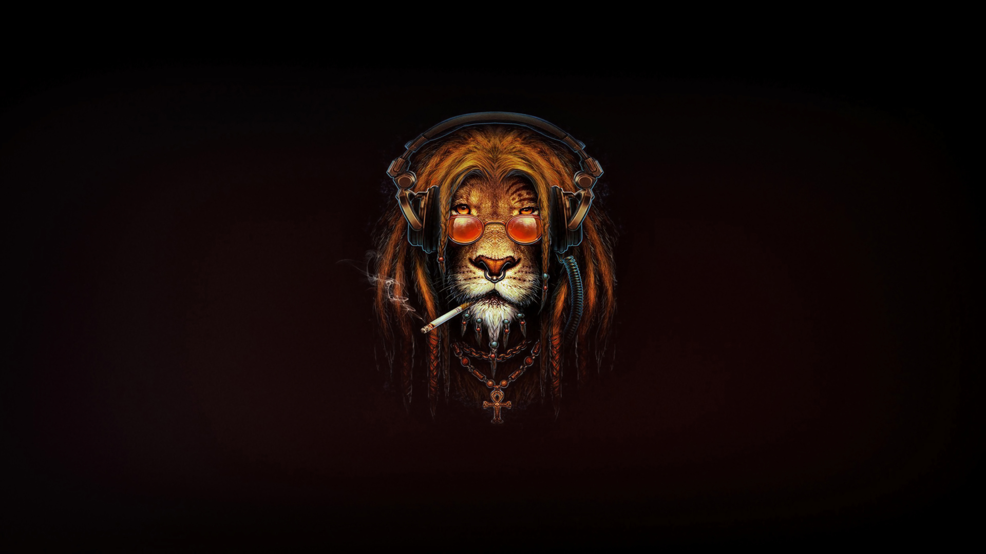 Лев растаман с сигаретой на черном фоне
