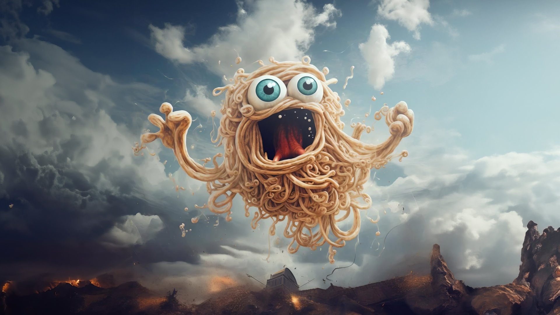 Макаронный монстр на фоне неба