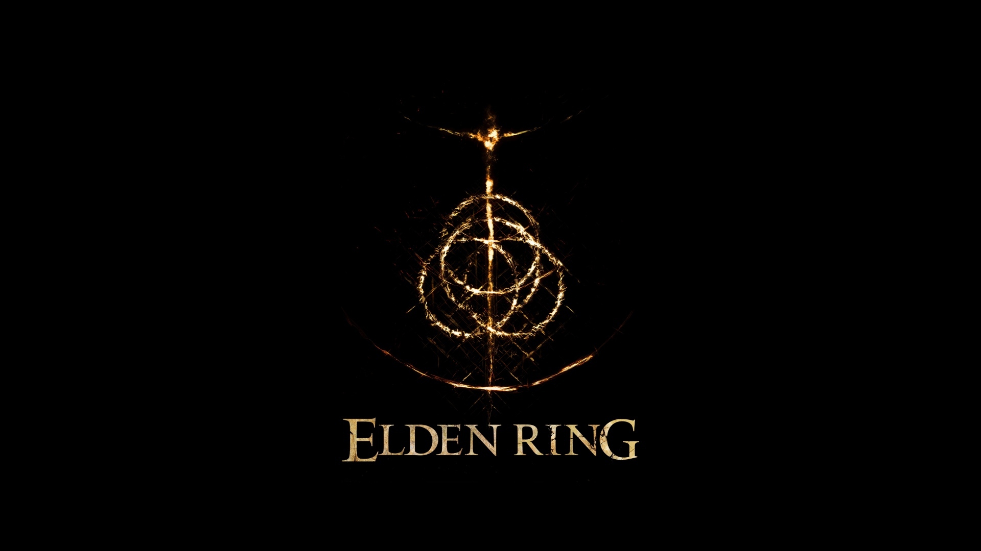 Логотип компьютерной игры Elden Ring на черном фоне
