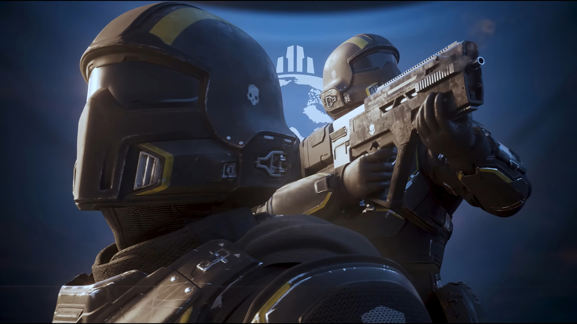 Soldiers from the computer game Helldivers 2