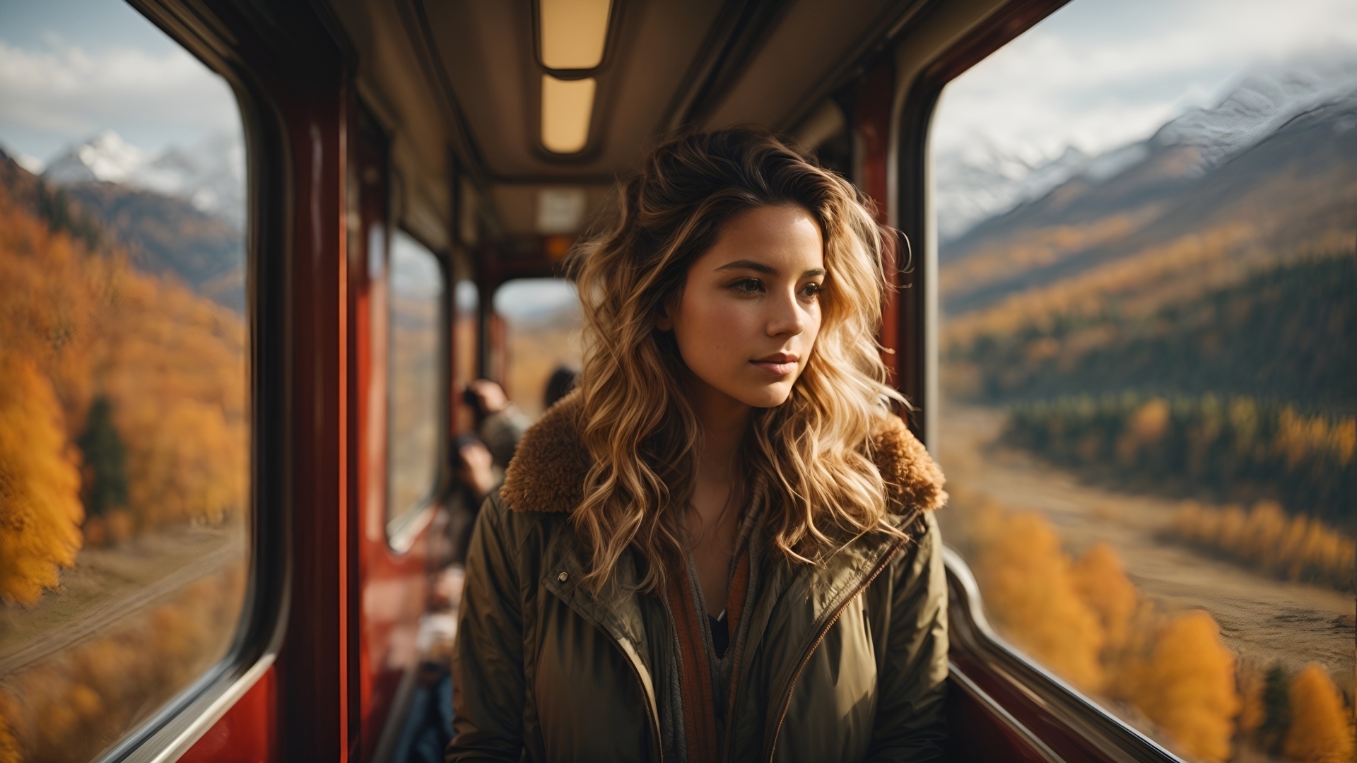 Девушка едет в вагоне поезда