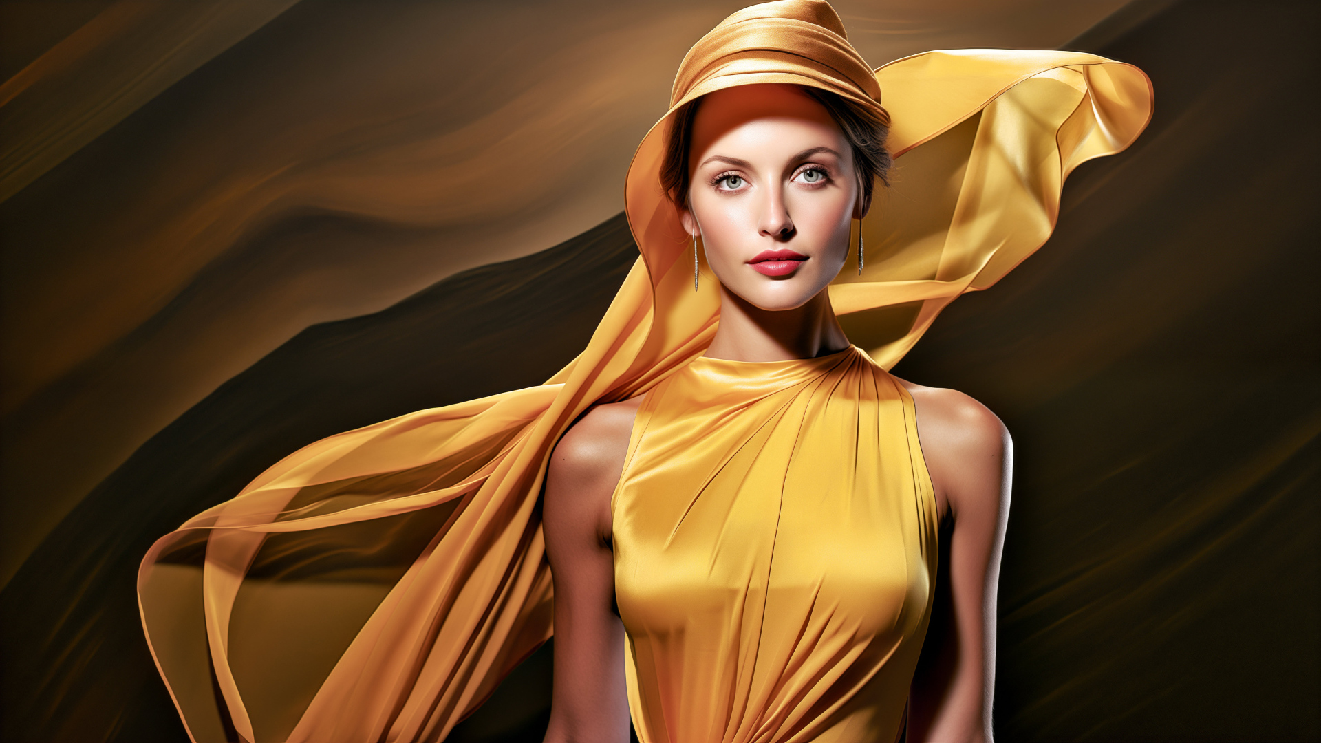 Beautiful girl in a golden dress