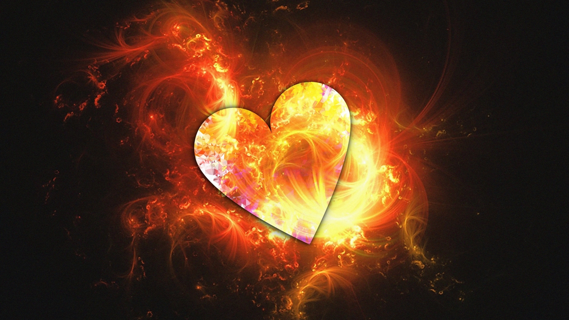 Огненное сердце на абстрактном фоне