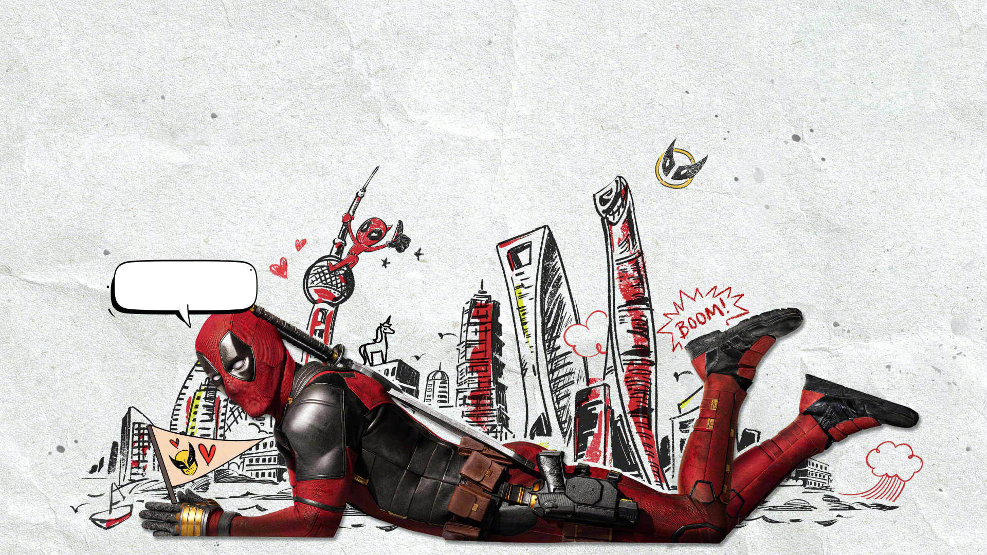 Персонаж Дэдпул на фоне стены