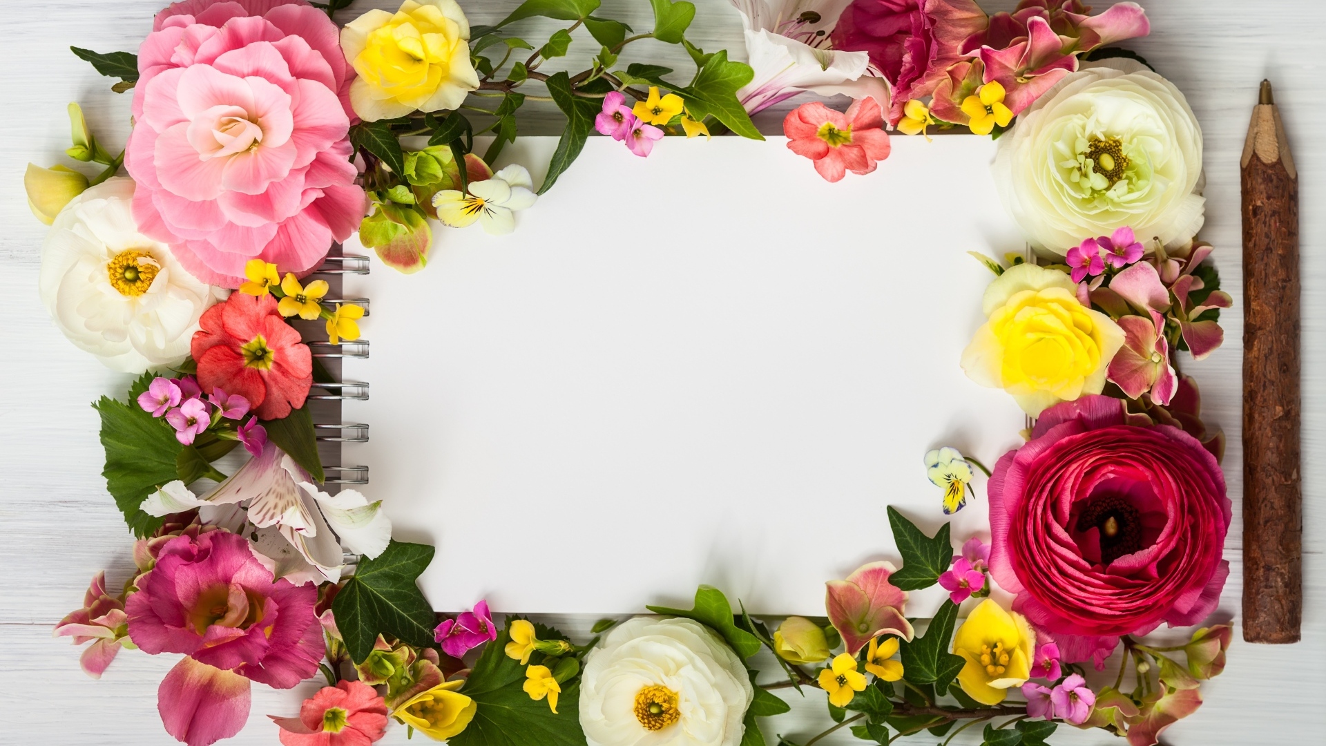 Красивая рамка с цветами и карандашом