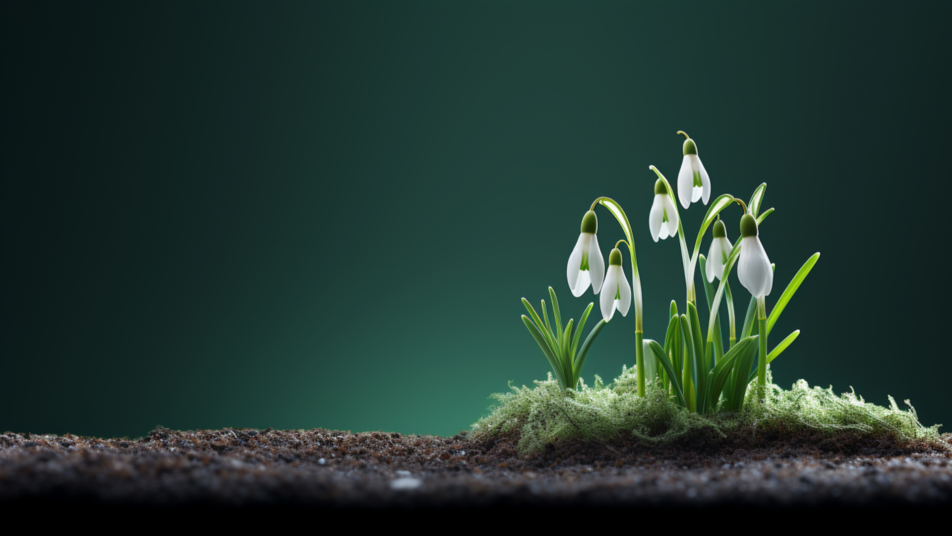 Маленькие белые подснежники на черной земле