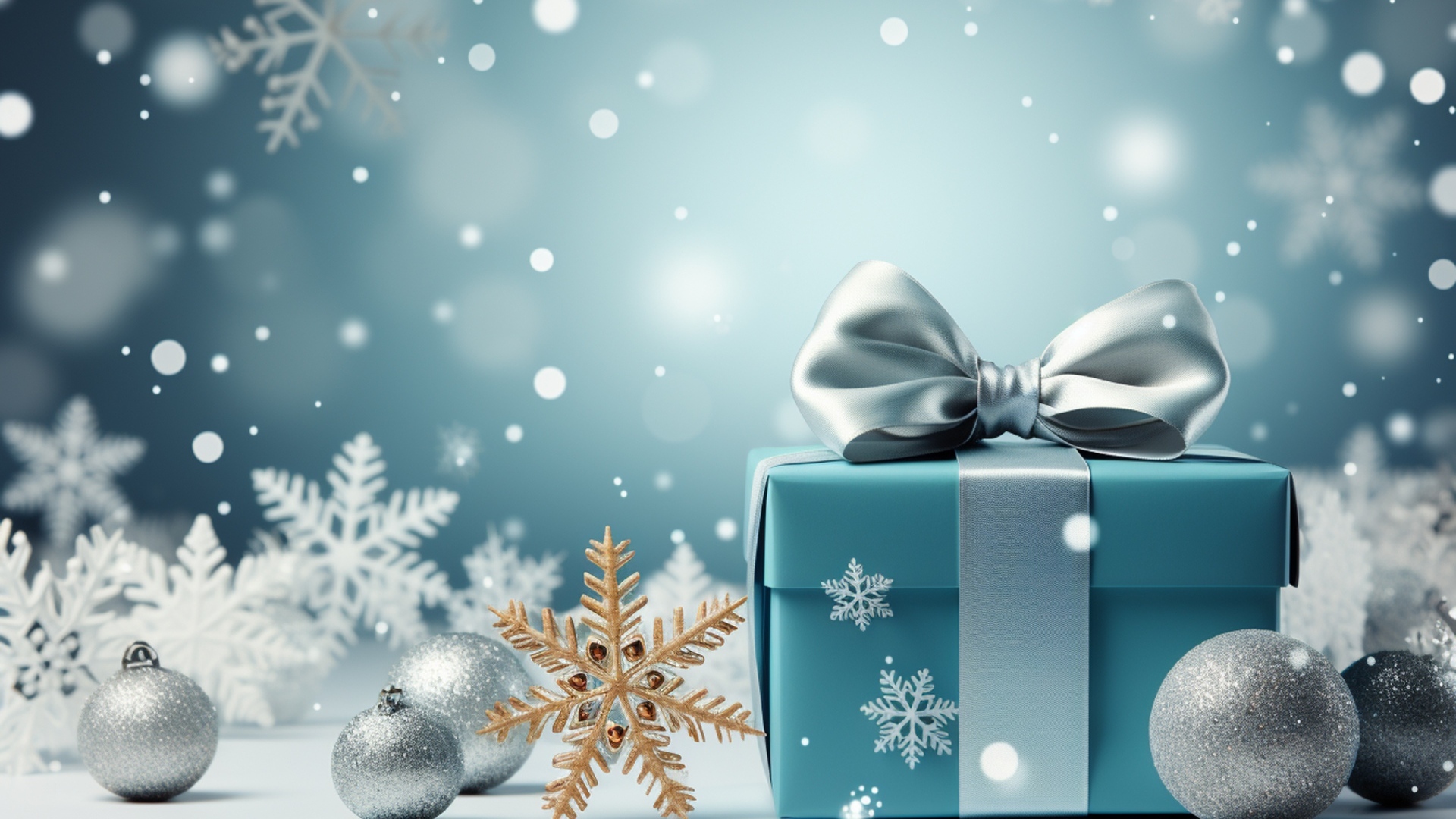 Подарок с игрушками на елку, шаблон для новогодней открытки