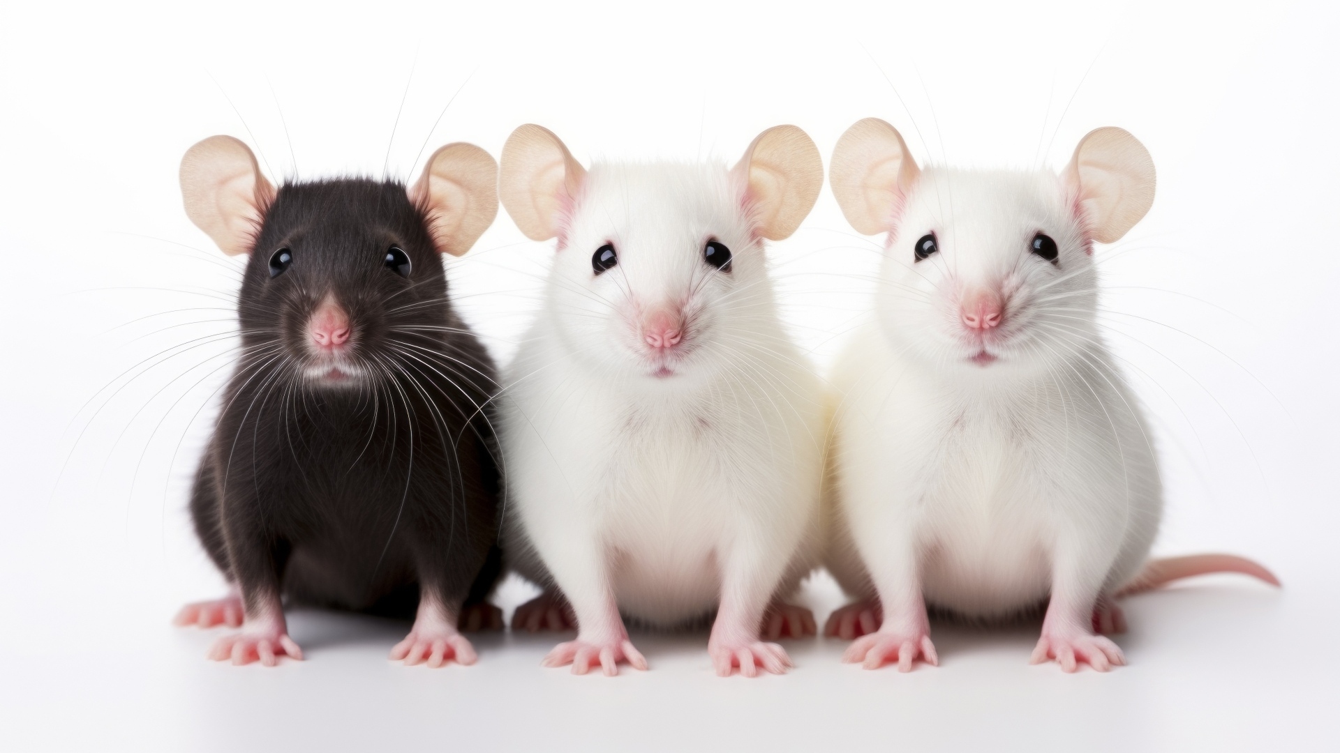 Две белые и коричневая домашние крысы