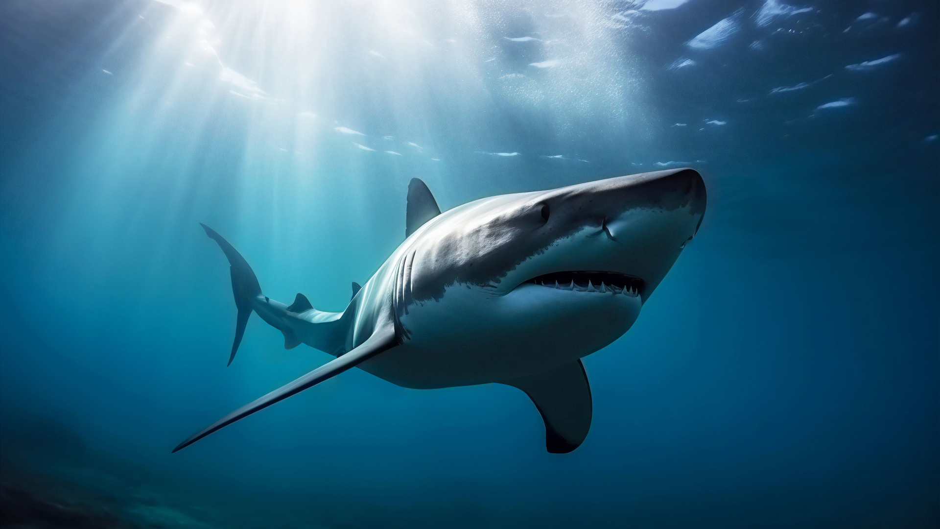 Большая хищная акула под водой 