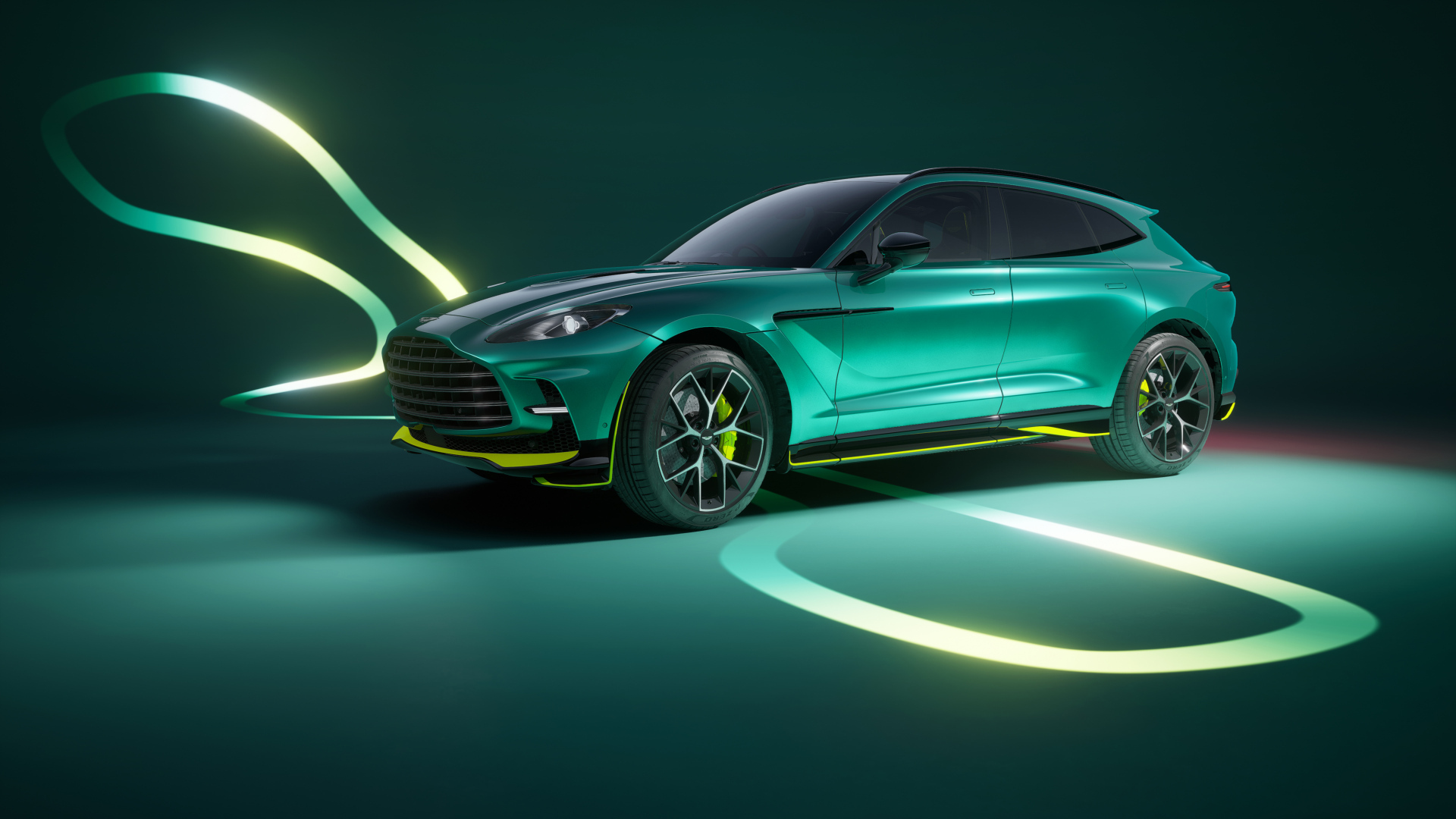 Зеленый автомобиль Aston Martin DBX707 AMR24 Edition